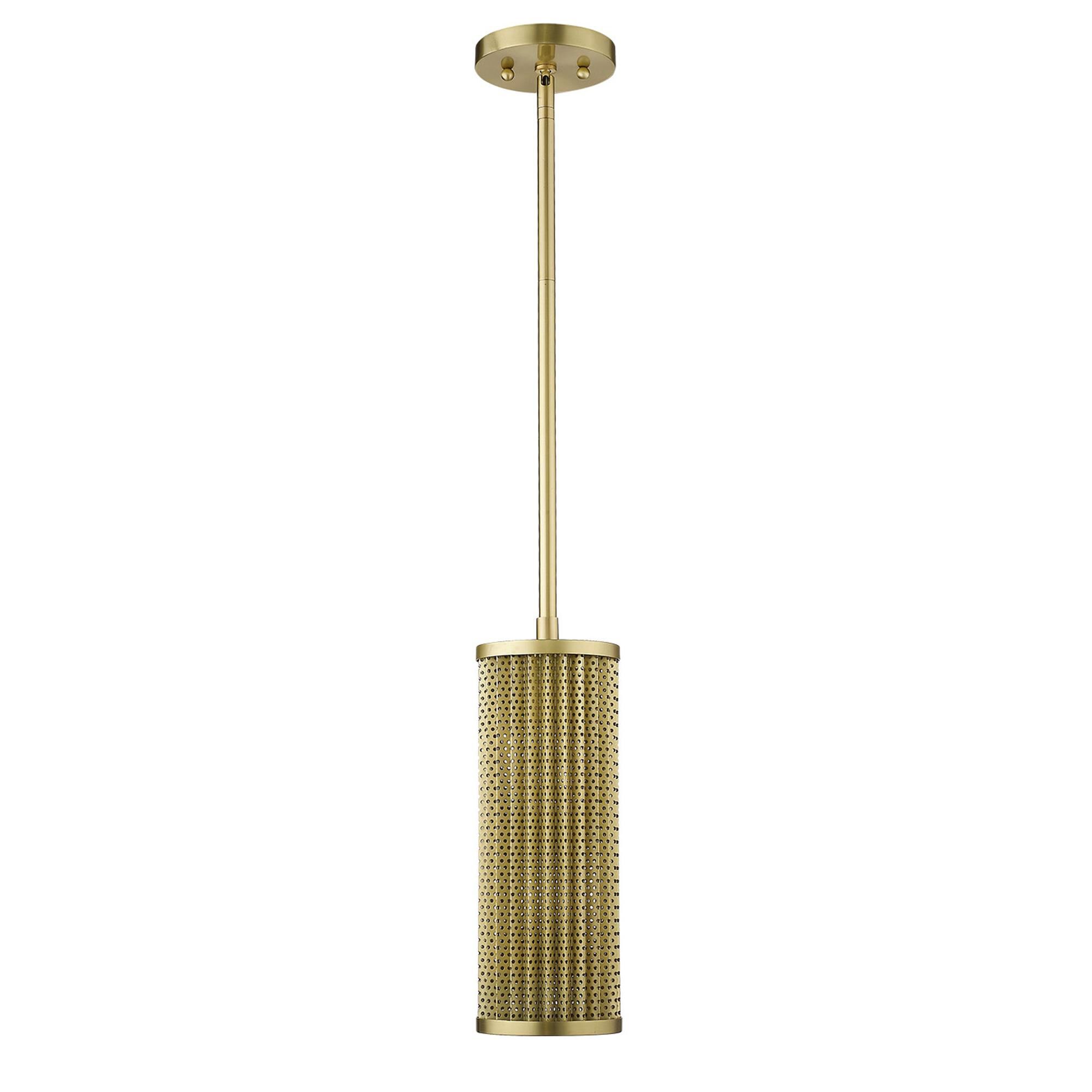Shown in Gold finish and Gold glass and Gold Metal Cylindrical Shaped shade