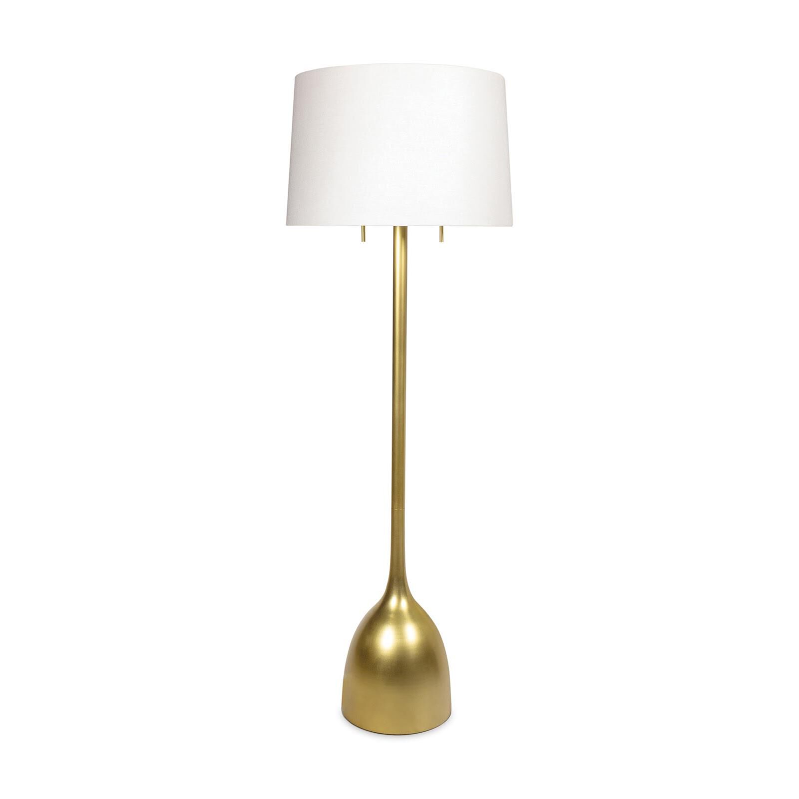 Shown in Natural Brass finish and Linen shade