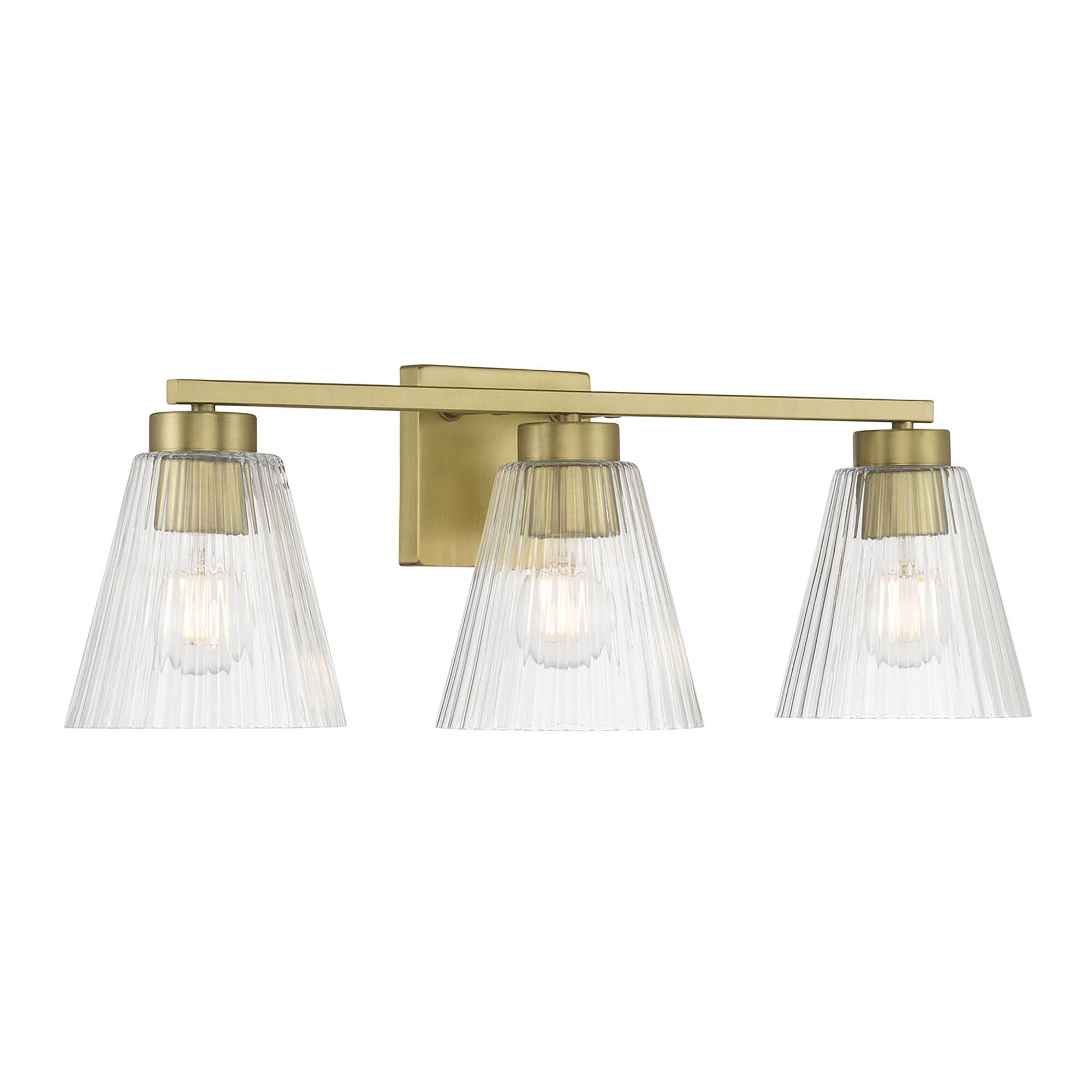 Shown in Vintage Brass finish and Clear Striated glass