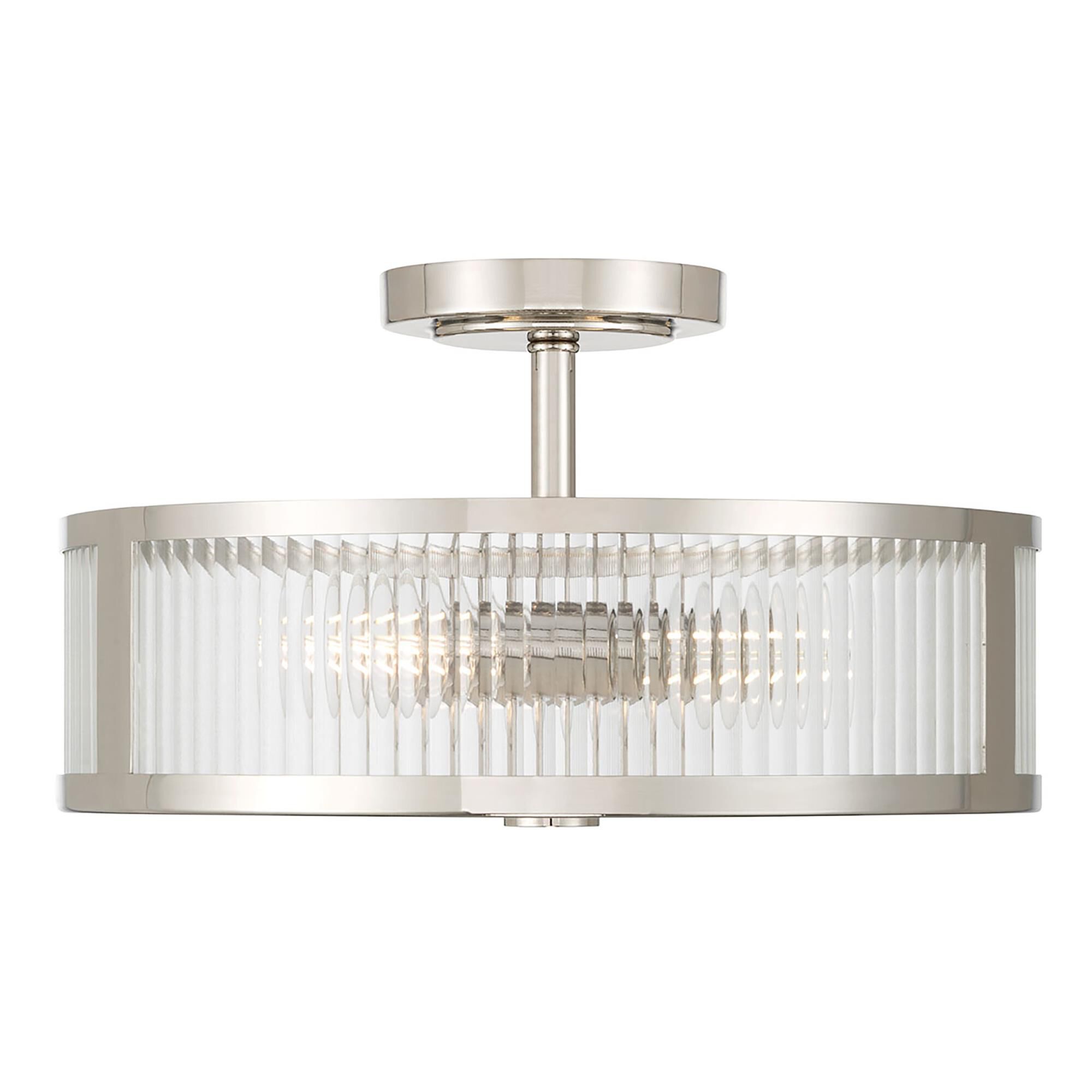 Shown in Polished Nickel finish and Clear Ribbed glass