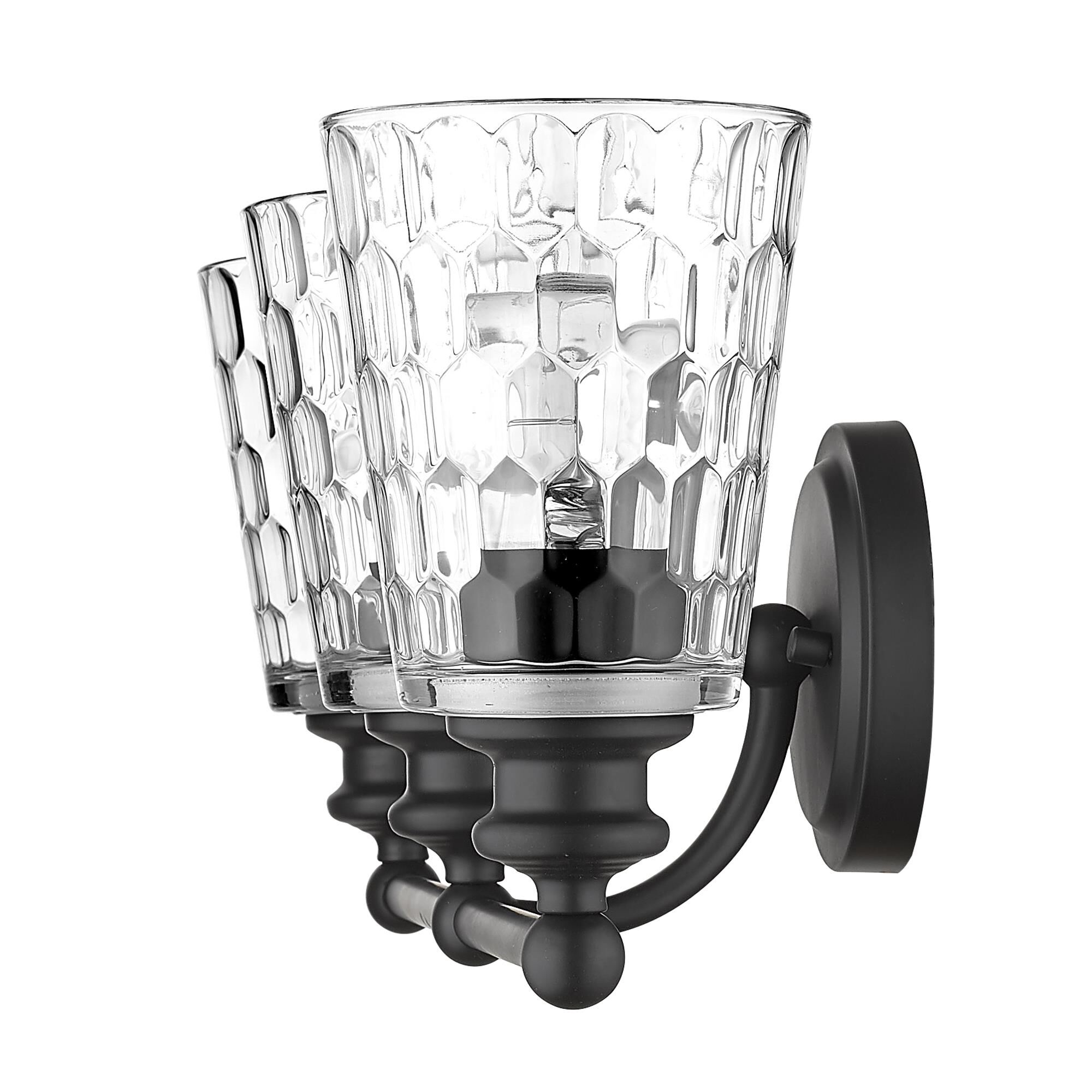 Shown in Matte Black finish and Clear glass and Clear, Optic Cone Shaped Glass shade
