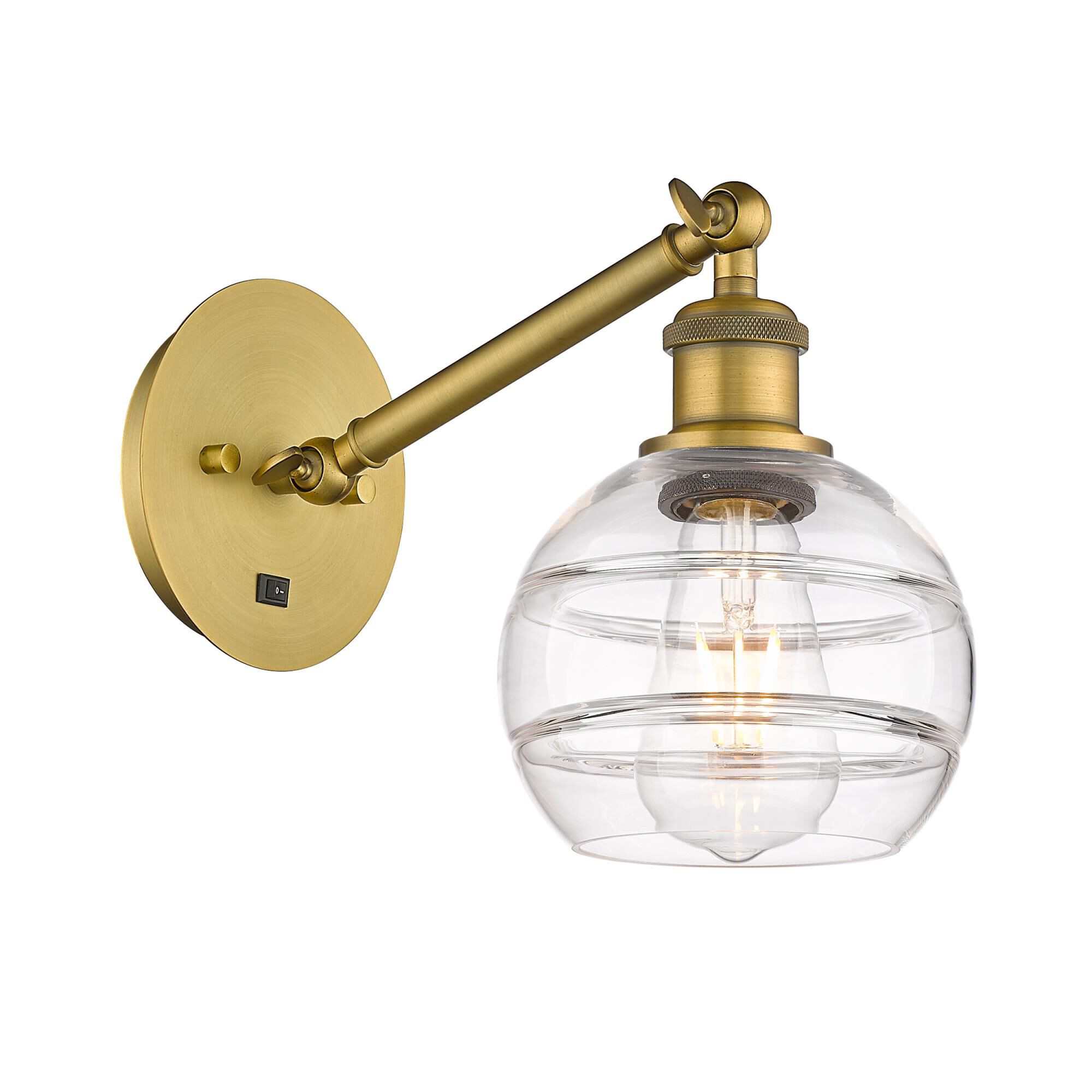 Shown in Brushed Brass finish and Clear glass