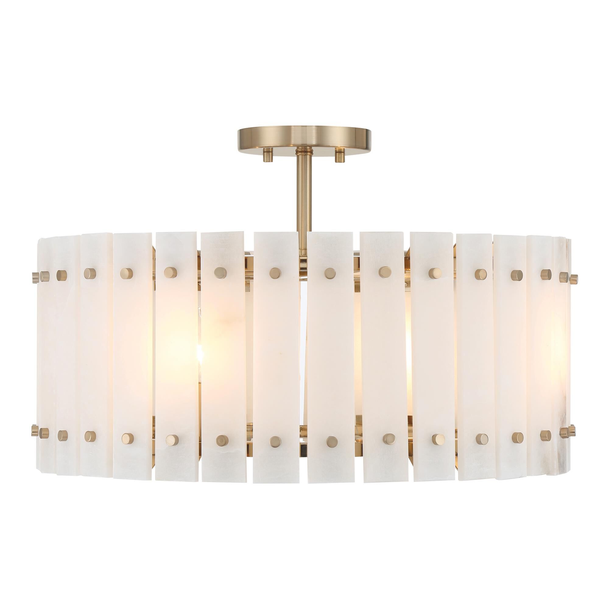 Shown in Celeste Brass finish and Alabaster White glass