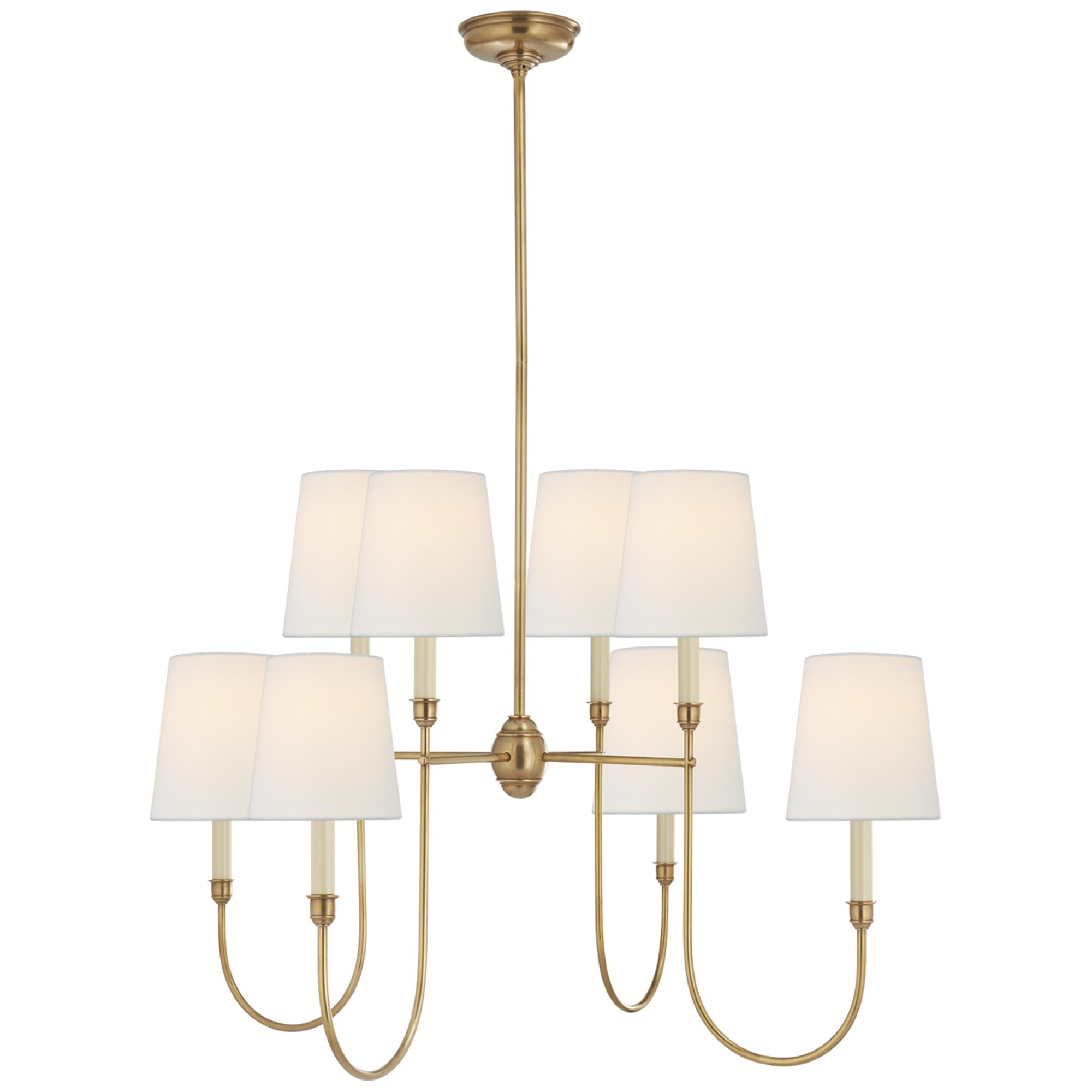 Shown in Hand-Rubbed Antique Brass finish and Linen shade