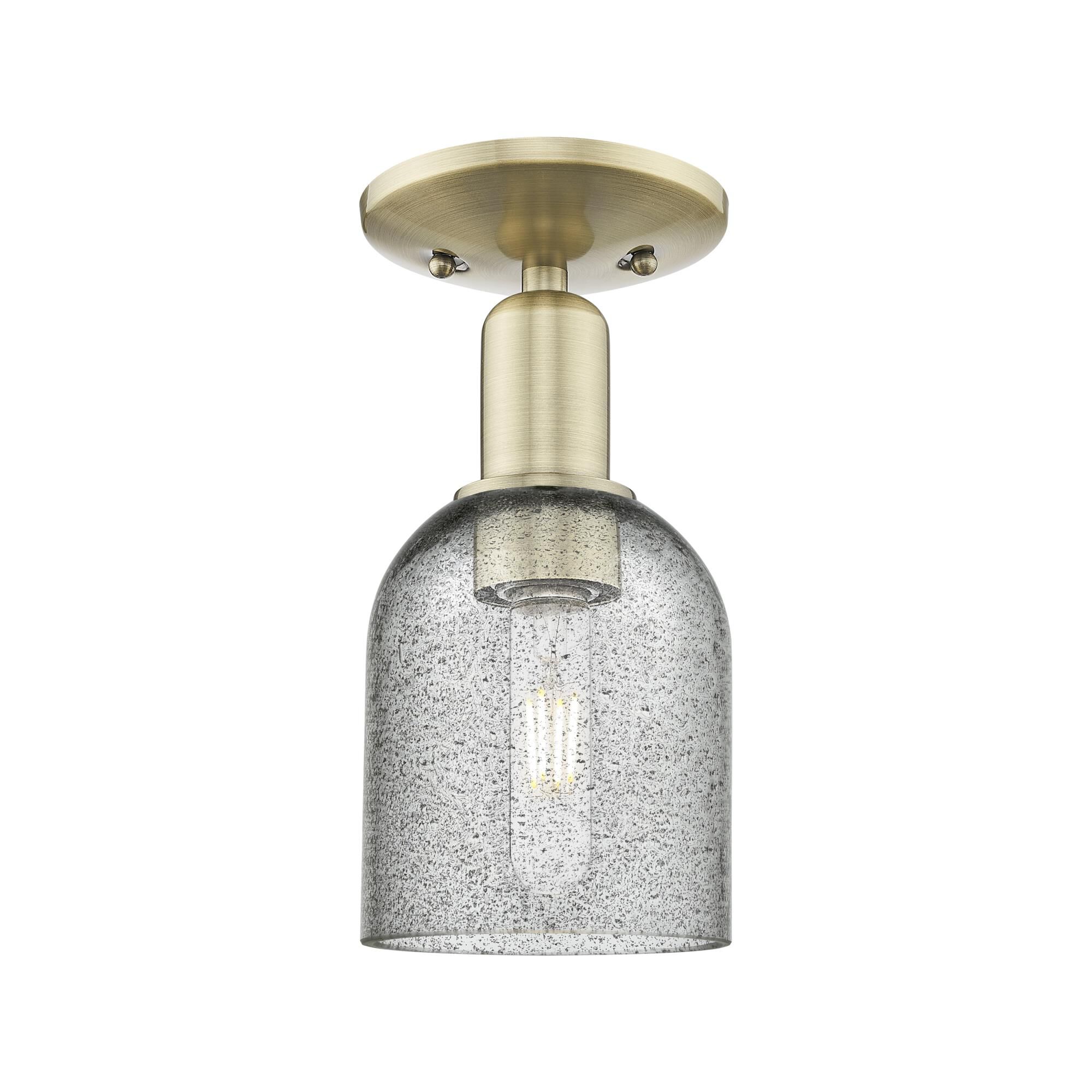 Shown in Antique Brass finish and Charcoal glass