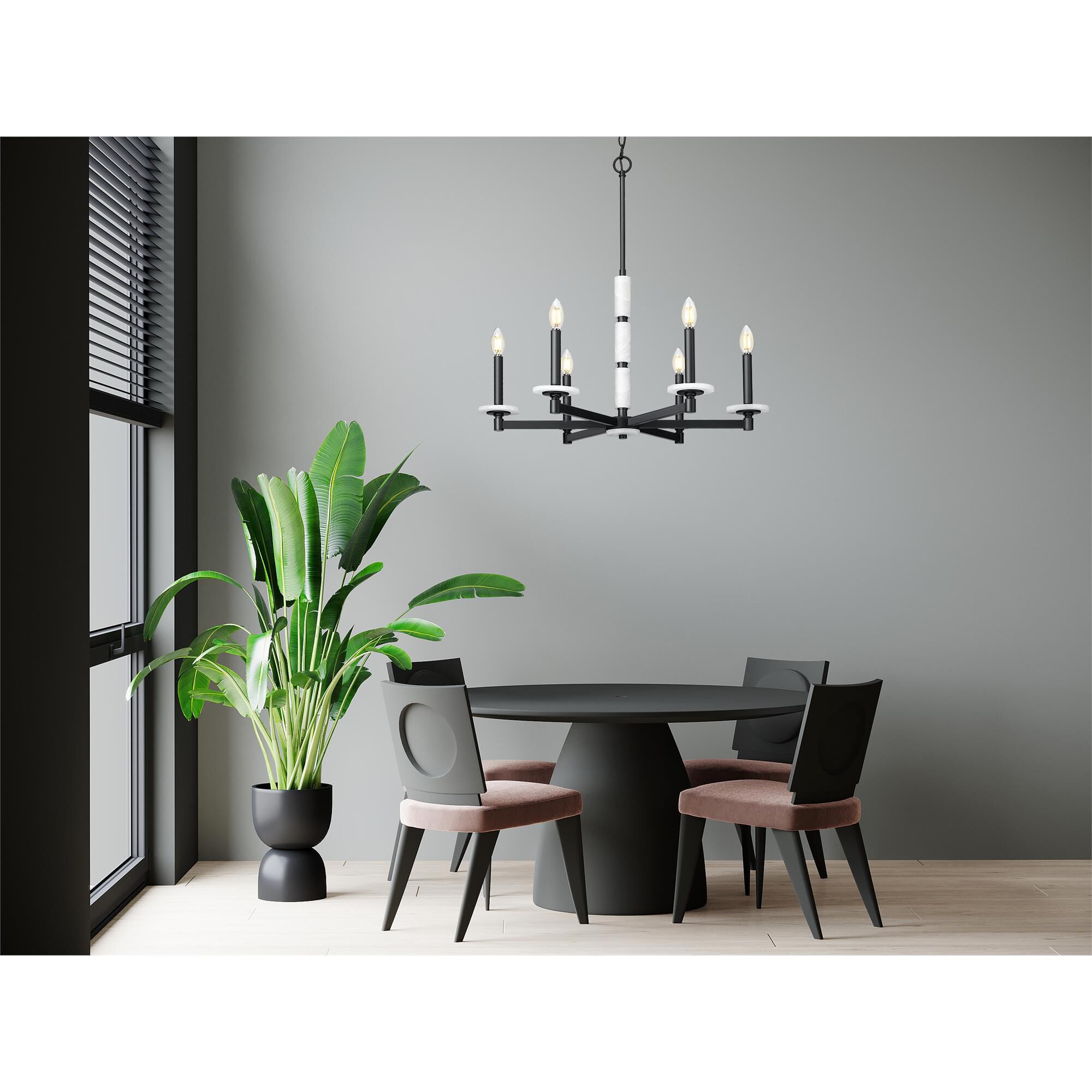 Shown in Matte Black finish and Alabaster glass and Alabaster shade