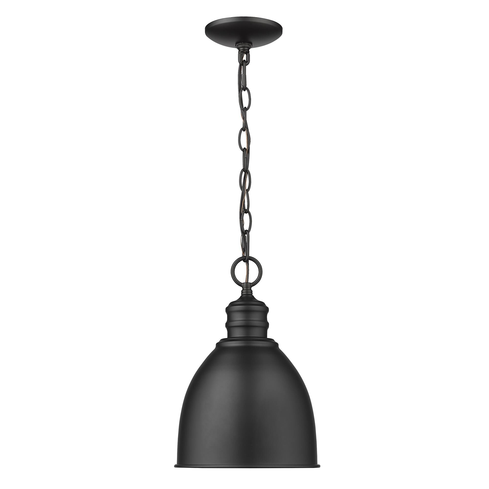 Shown in Matte Black finish and Matte Black glass and Matte Black Dome Shaped Metal shade