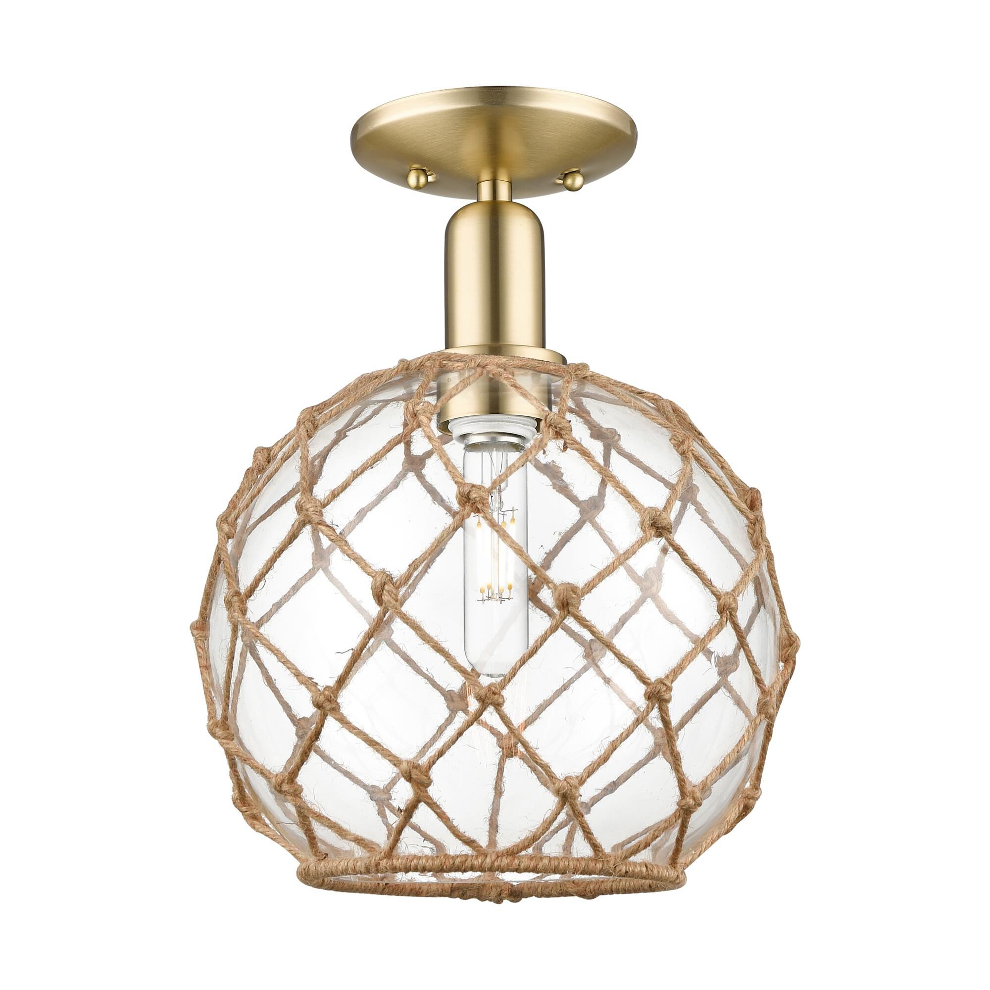 Shown in Champagne Bronze finish and Clear with Brown Rope glass
