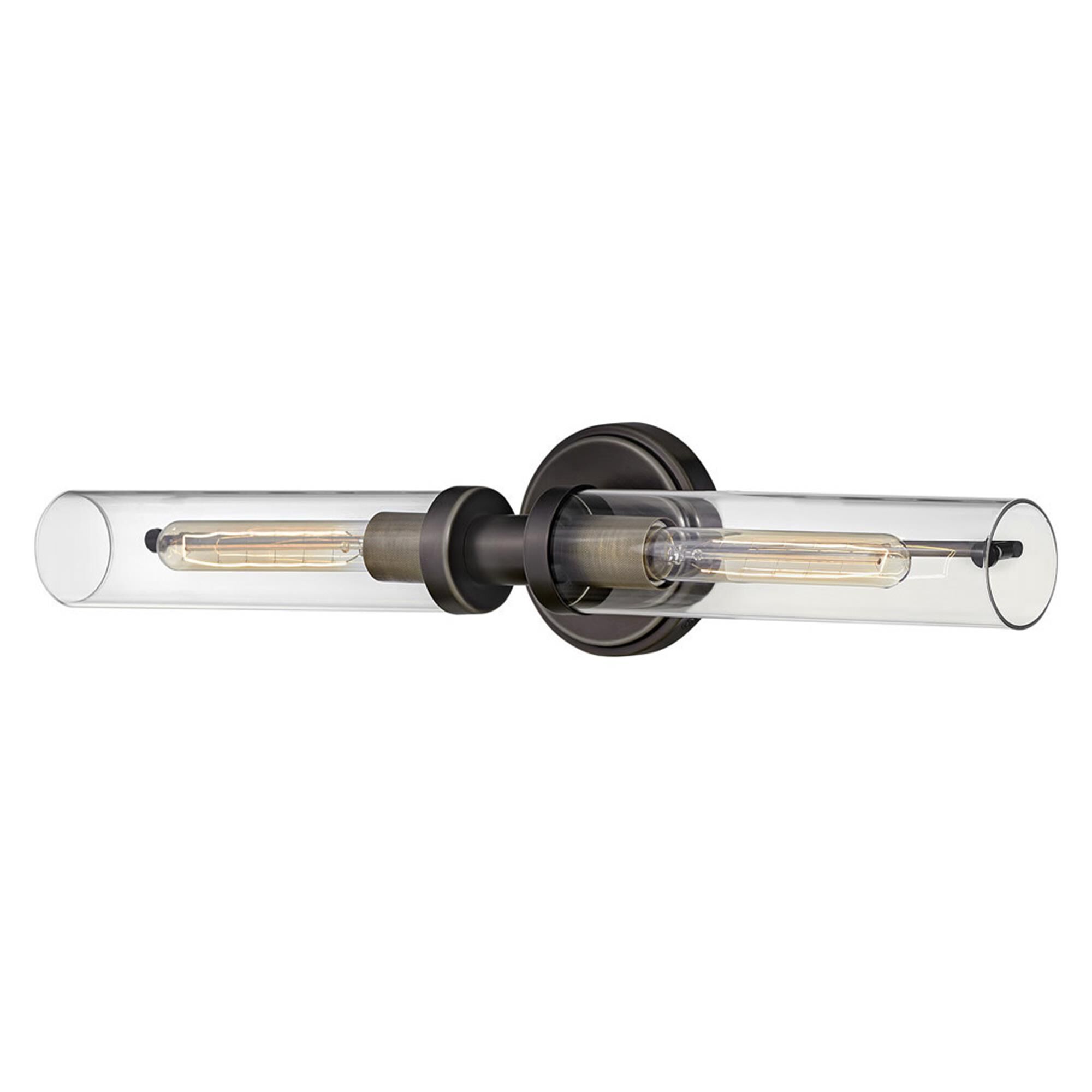 Shown in Black Oxide finish and Clear glass and Heritage Brass accent
