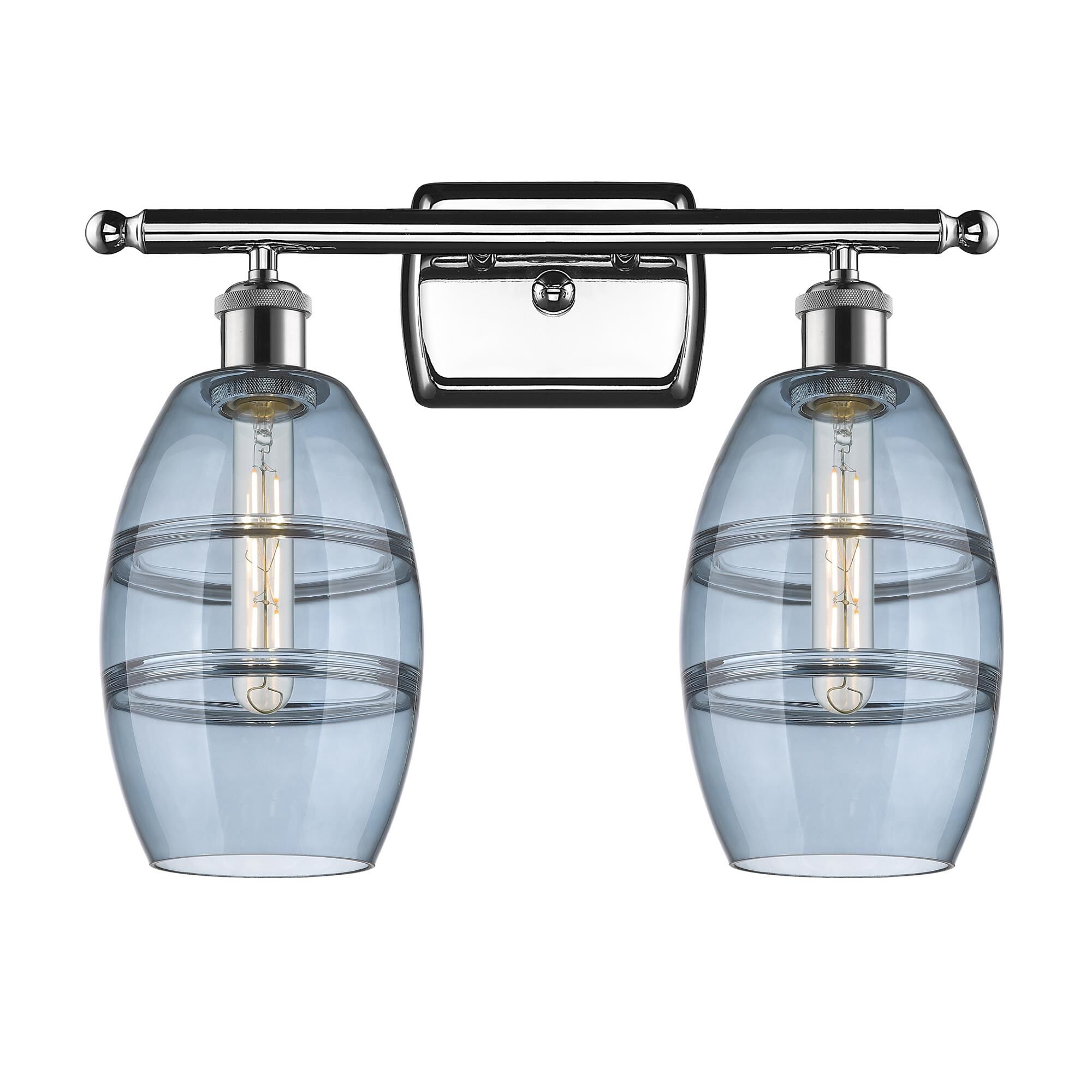 Shown in Polished Chrome finish and Princess Blue glass