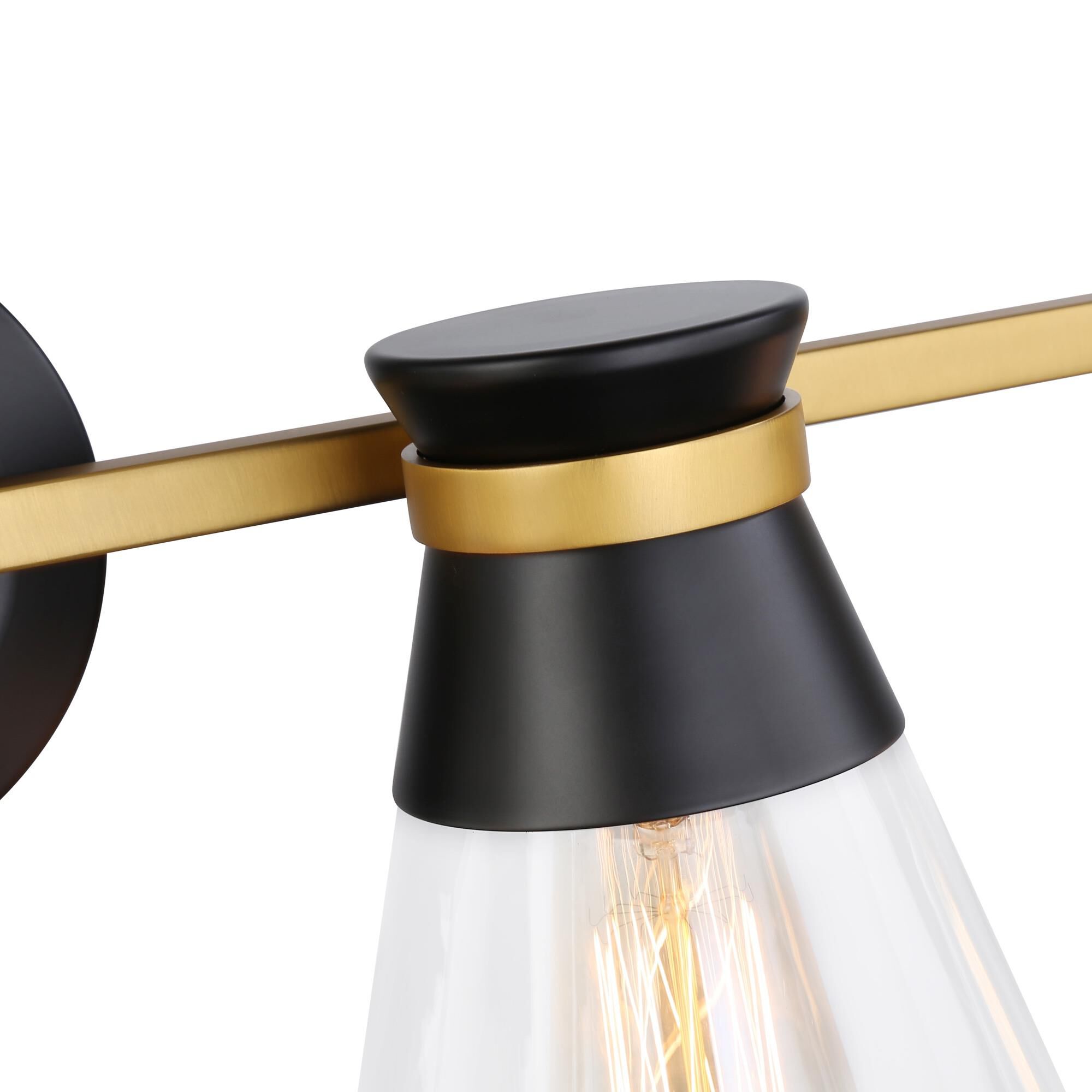 Shown in Black & Brushed Brass finish and Glass shade