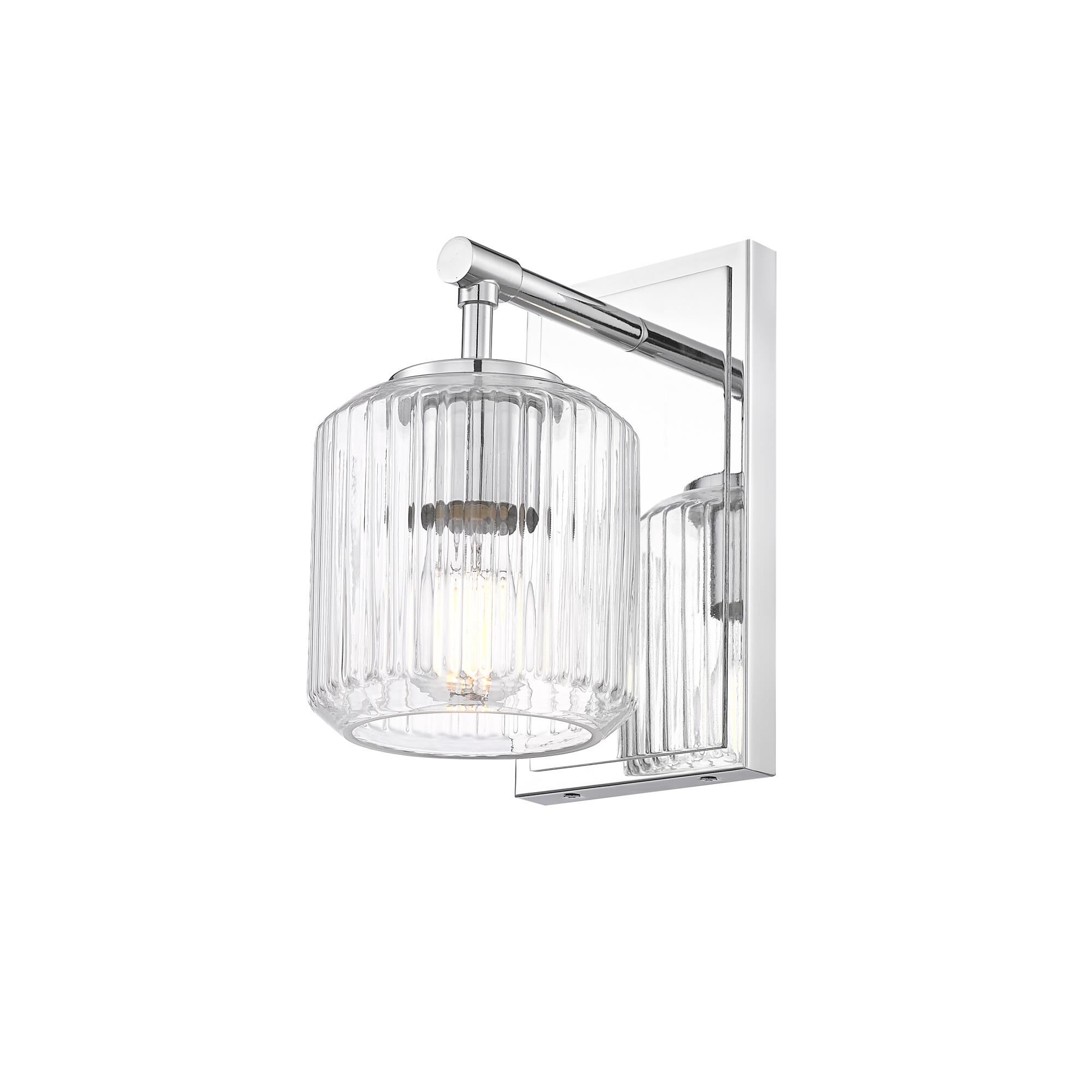 Shown in Chrome finish and Clear Ribbed glass and Clear Ribbed shade