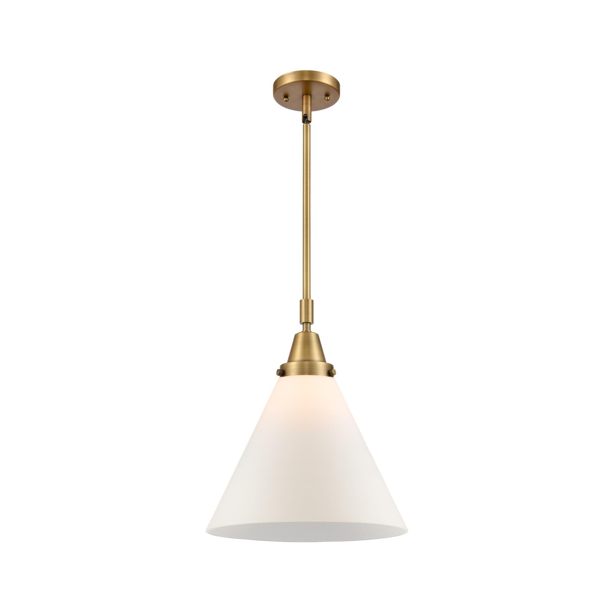 Shown in Brushed Brass finish and Matte White Cased X-Large Cone glass