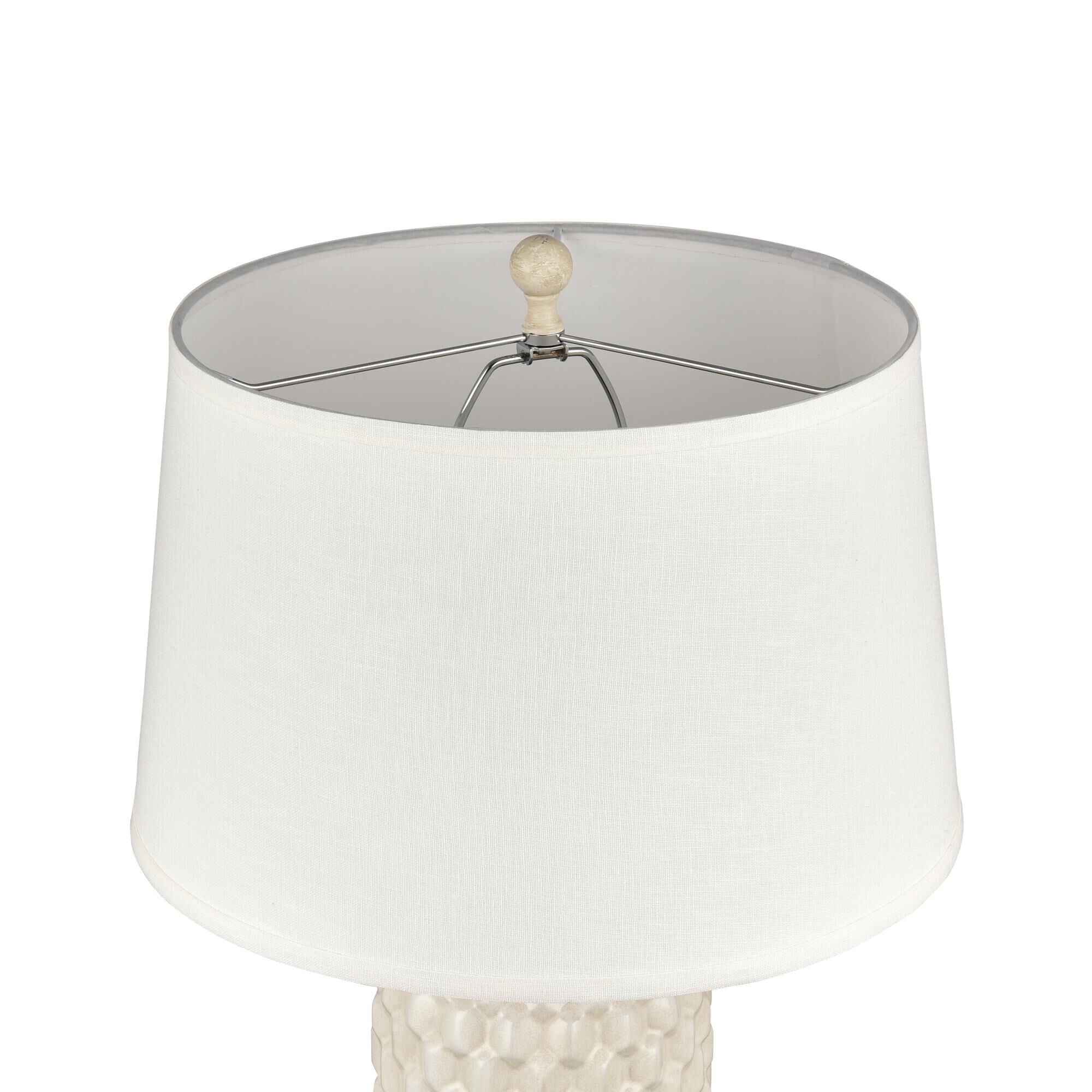 Shown in White Glazed finish and White Textured Linen Shade glass and White Textured Linen shade
