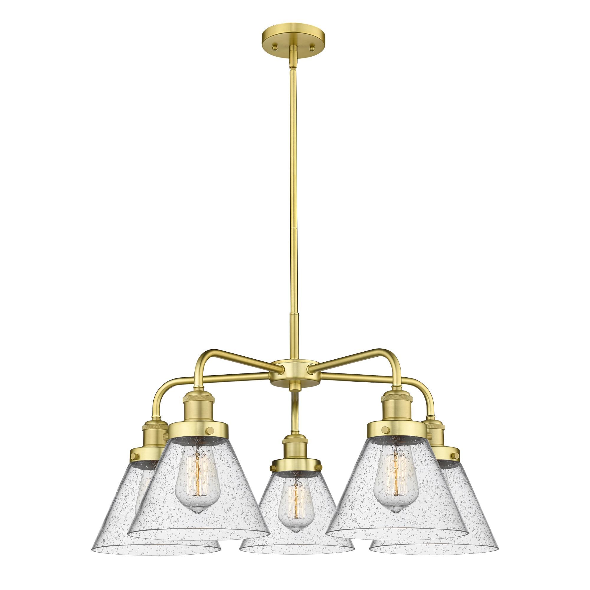 Shown in Satin Gold finish and Seedy glass