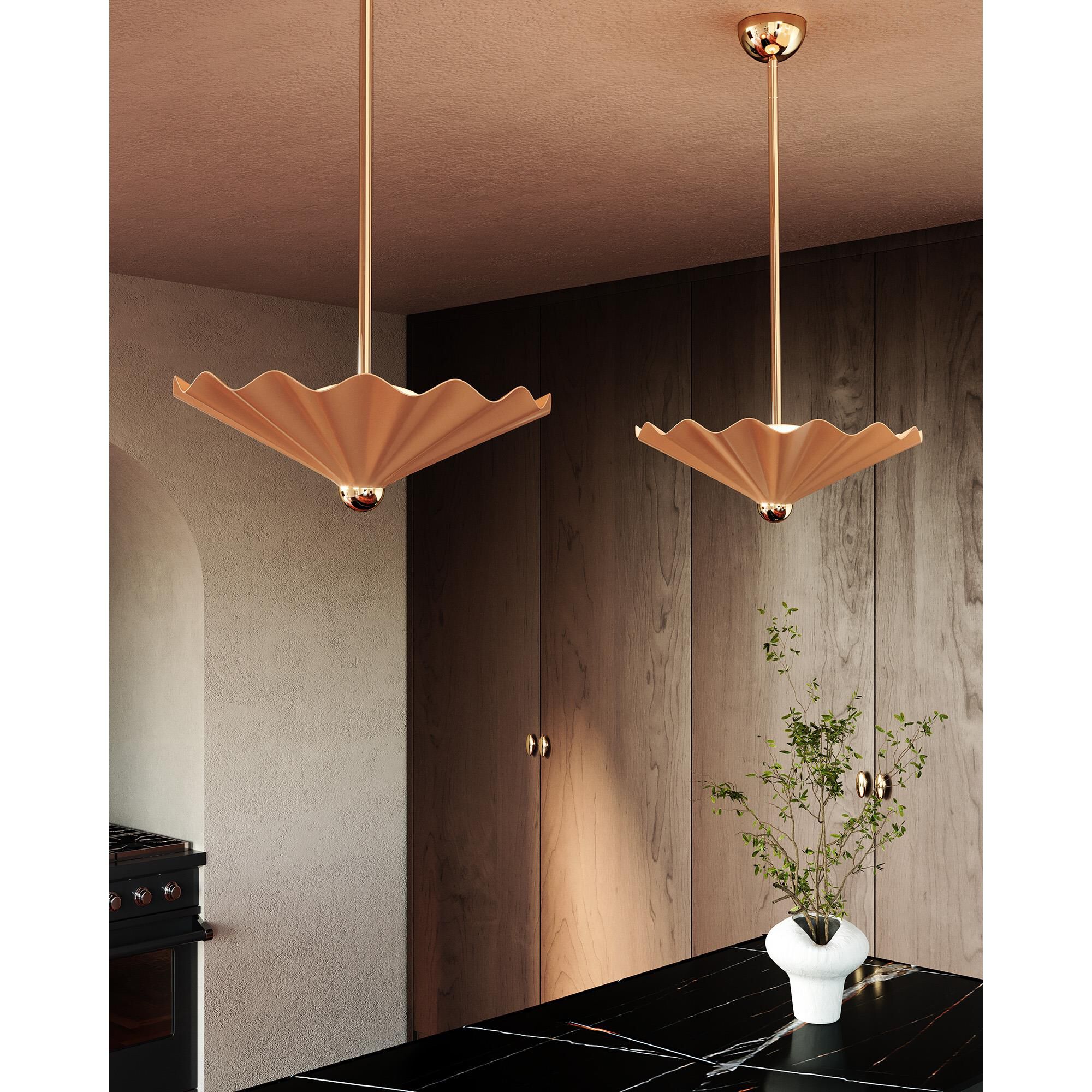 Shown in Peach finish and Matte Opal glass