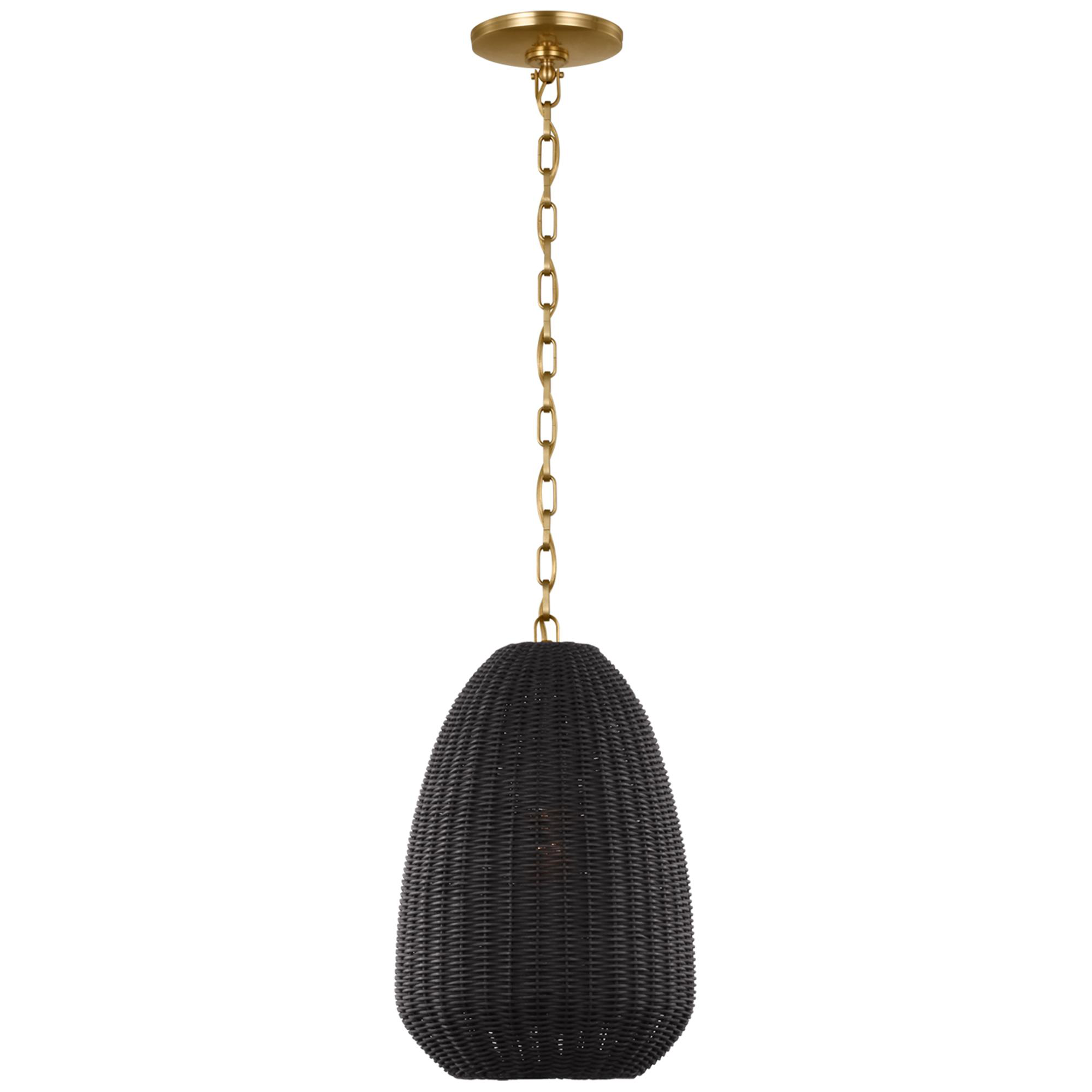 Shown in Antique-Burnished Brass finish and Charcoal Wicker shade