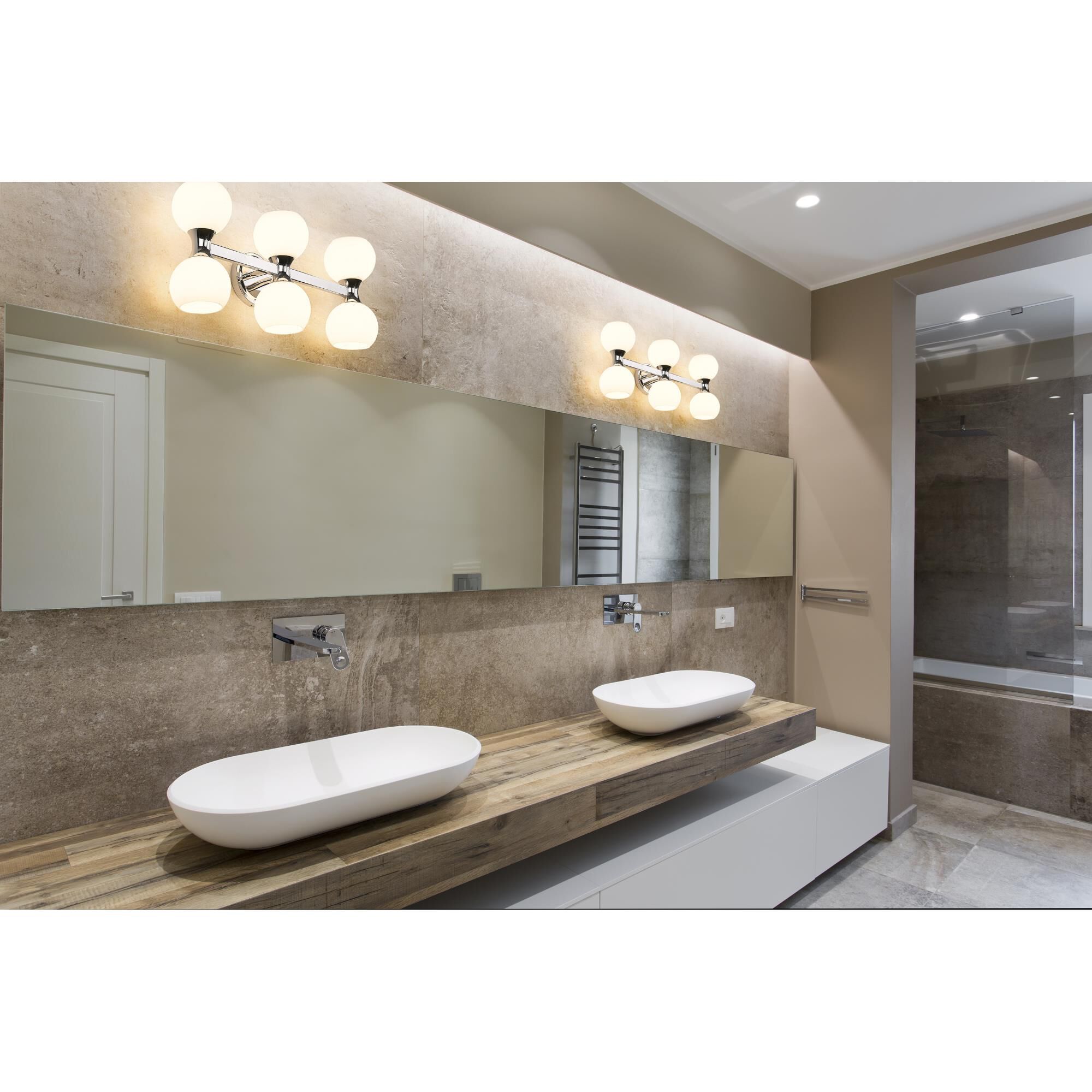 Shown in Chrome finish and Matte Opal glass