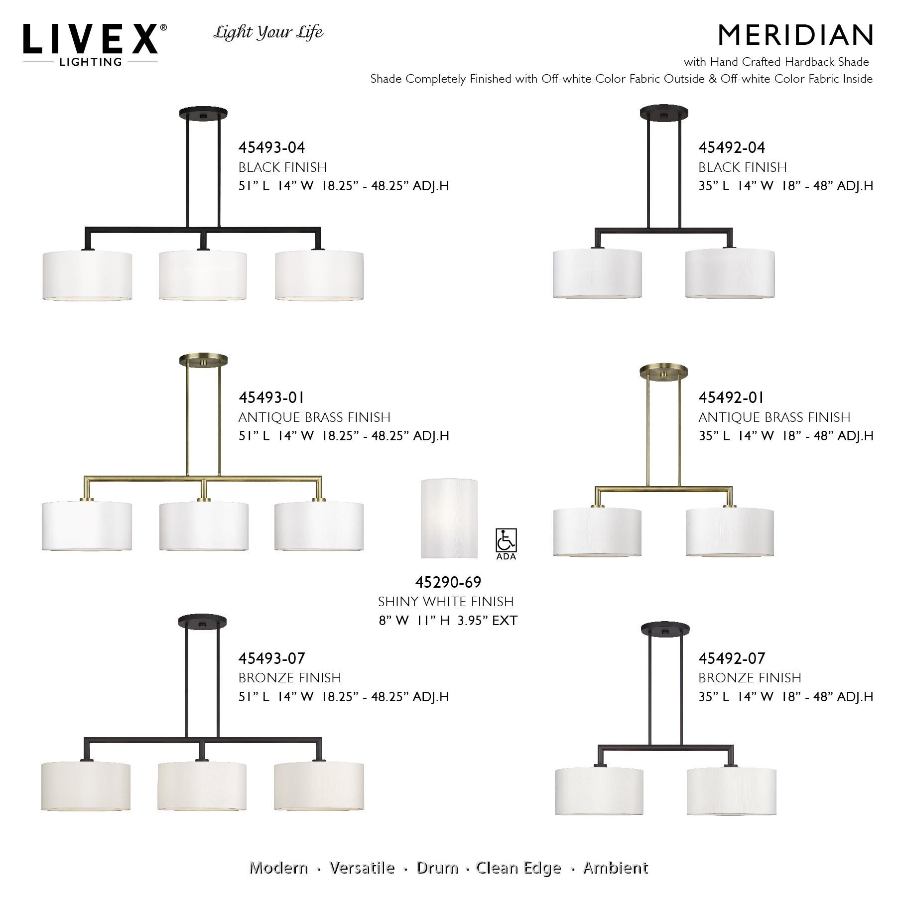 Shown in Shiny White finish and Hand Crafted Off-White Fabric shade