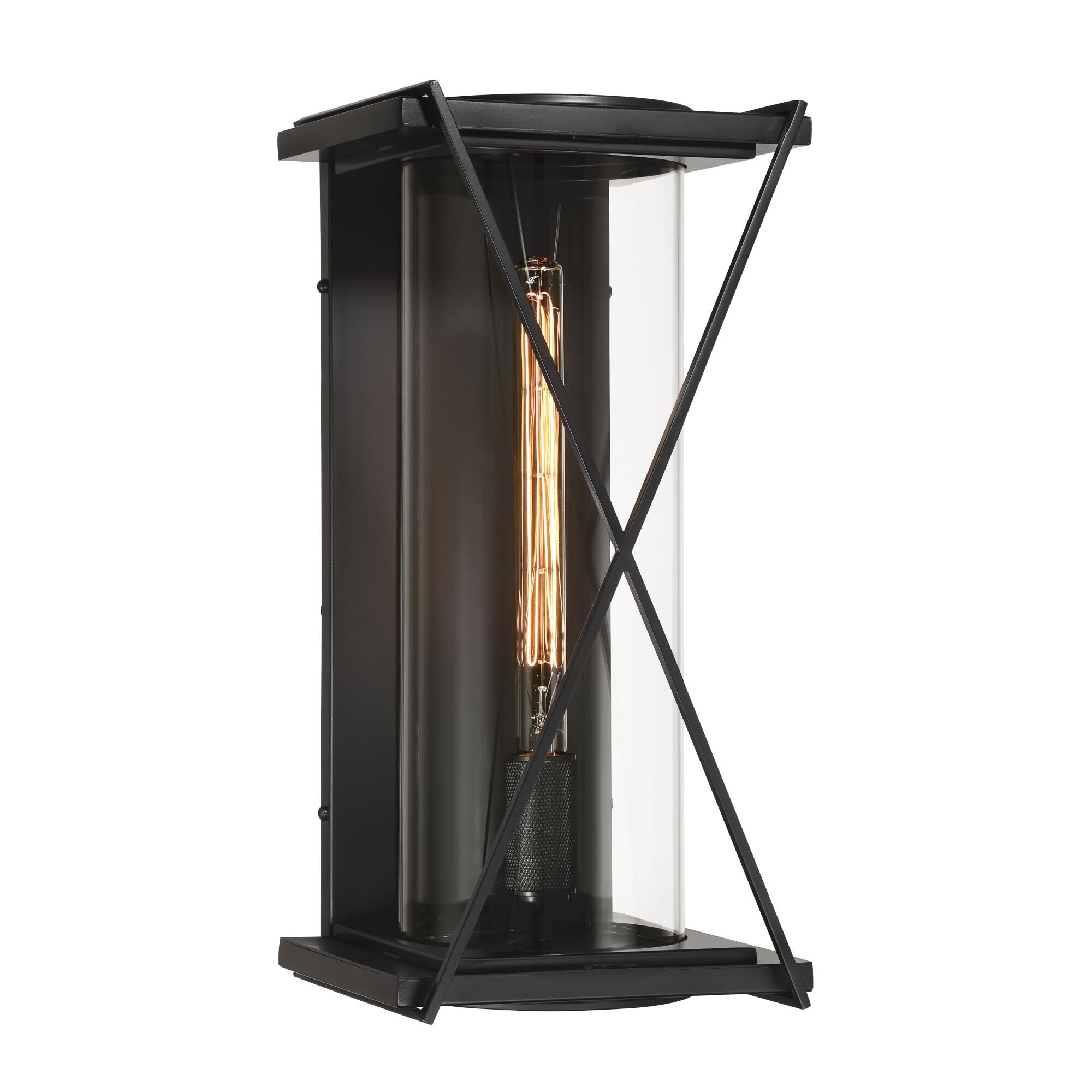 Shown in Dark Matte Black finish and Clear glass and Glass shade