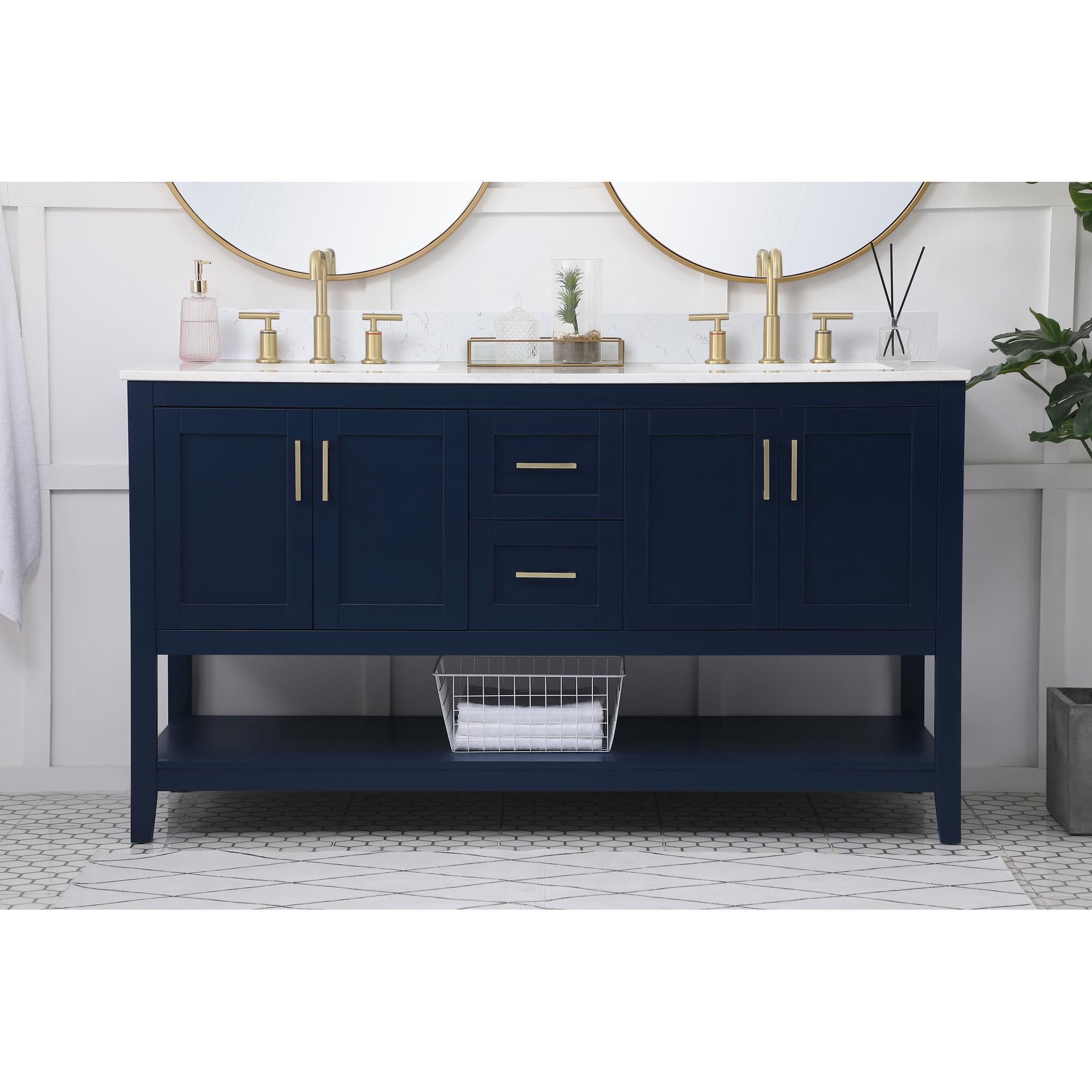 Shown in Blue And Gold With Calacatta Quartz finish