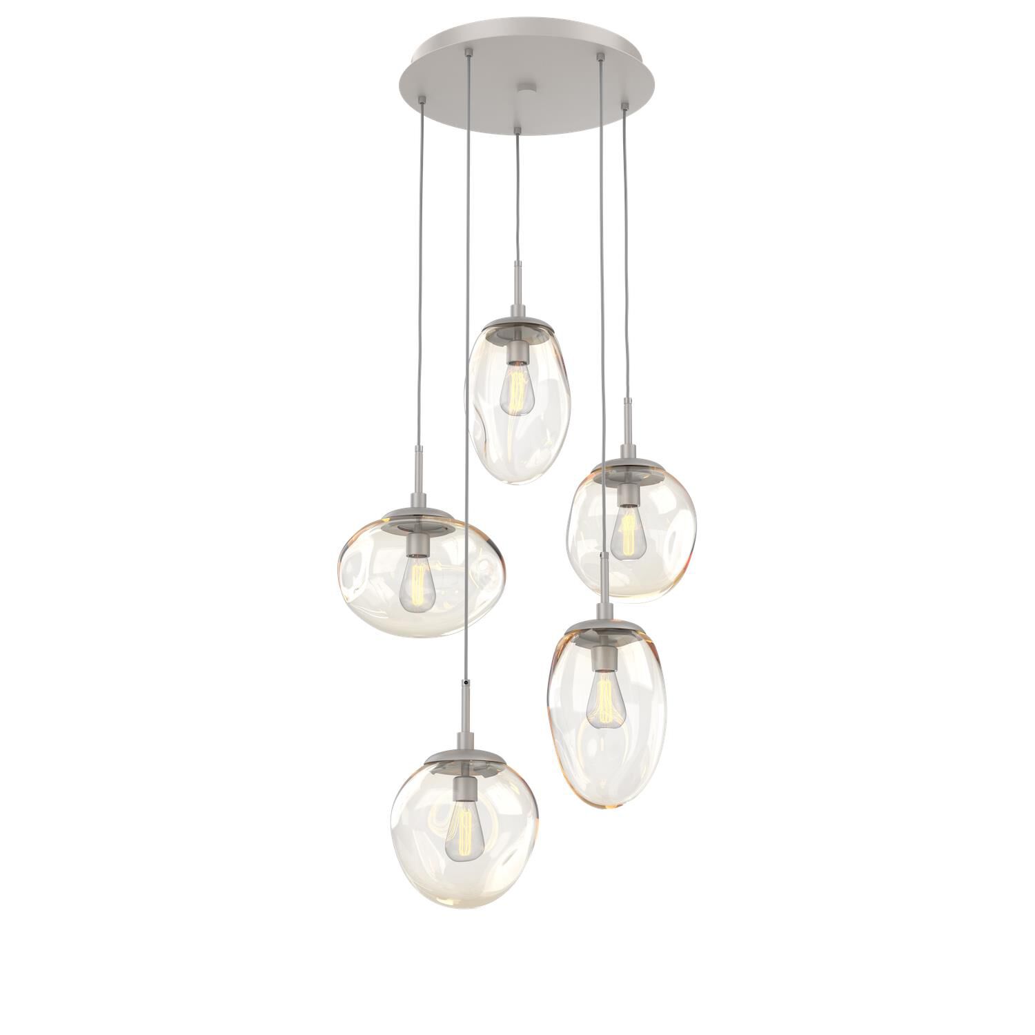 Shown in Metallic Beige Silver finish and Blown Amber glass
