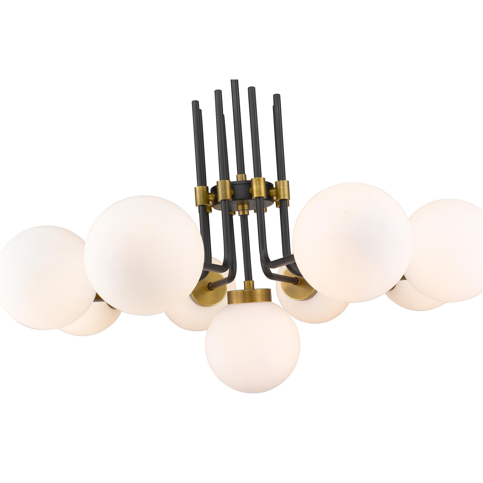 Shown in Matte Black + Olde Brass finish and Glass shade