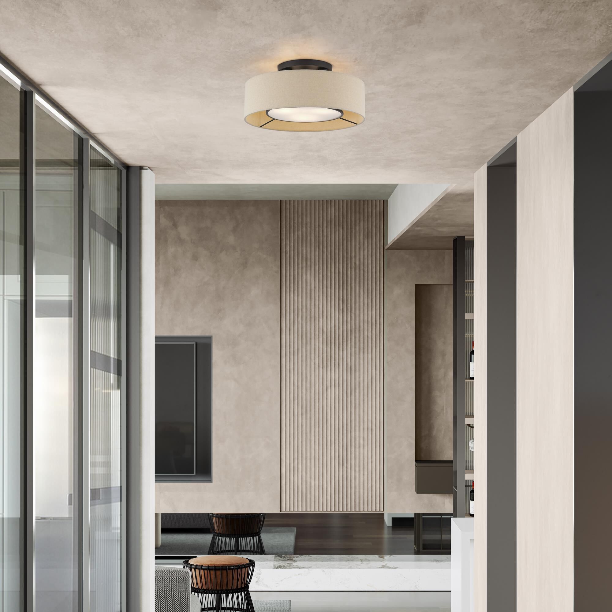 Shown in Bronze finish and Hand Crafted Parchment Color Hardback Fabric shade