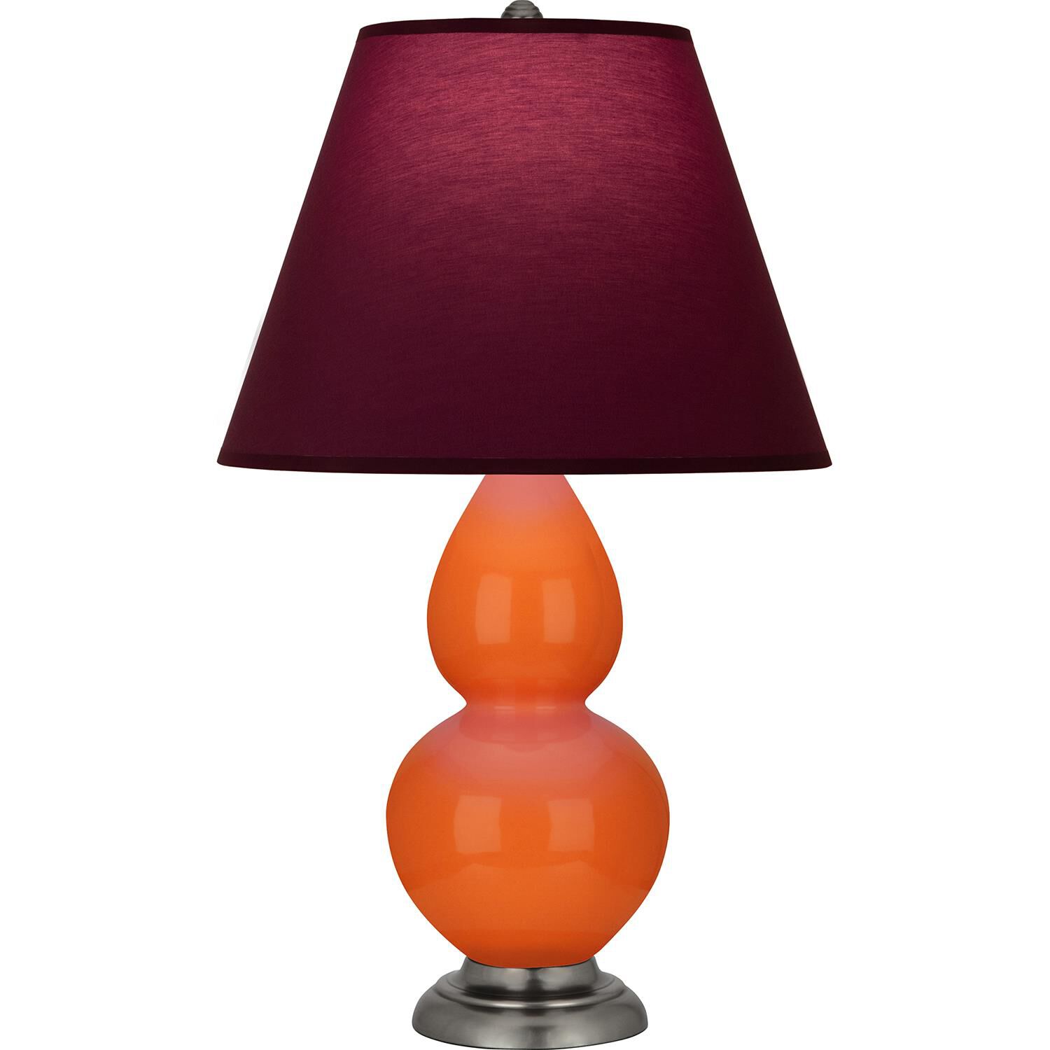 Shown in Pumpkin finish and Plum and Lavender shade and Antique Silver accent
