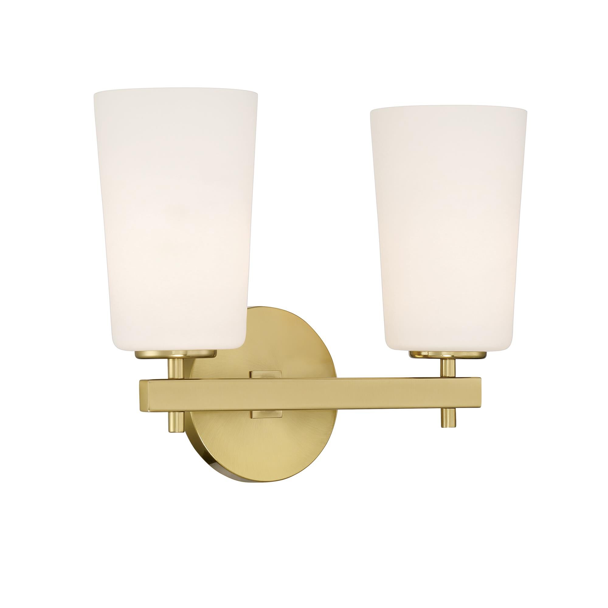 Shown in Aged Brass finish and Opal White glass