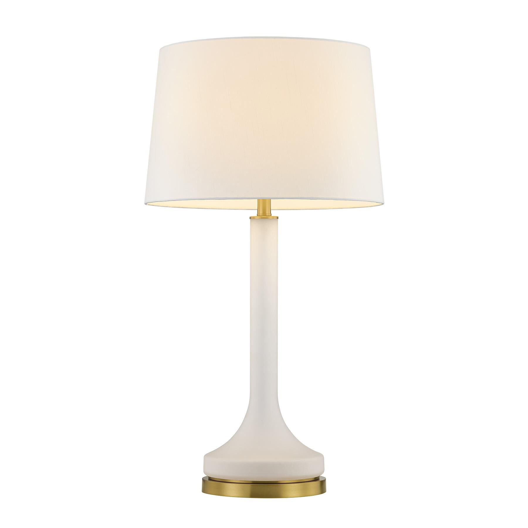 Shown in Warm Brass finish and White Fabric shade