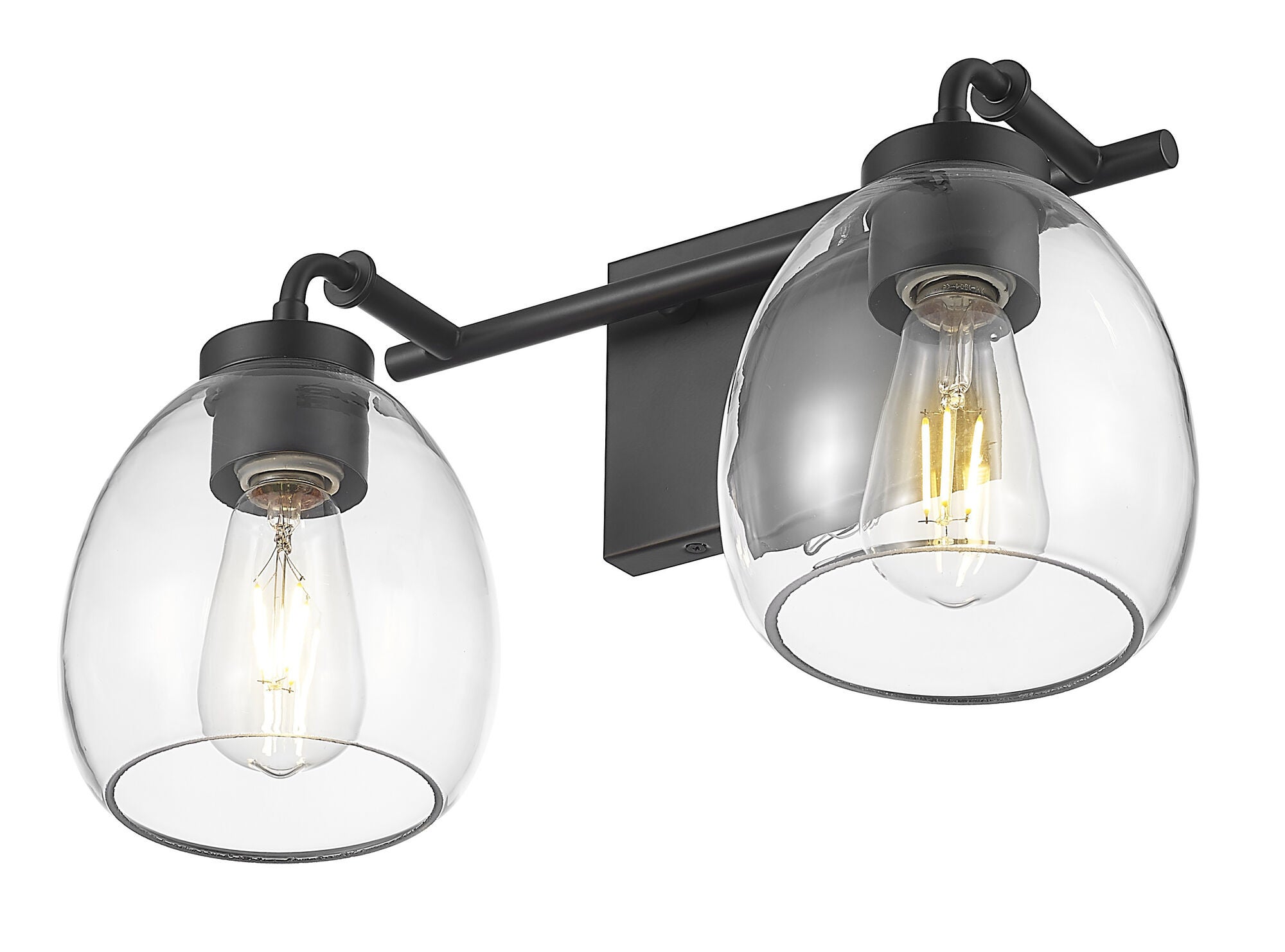 Shown in Matte Black finish and Clear Glass Globes shade