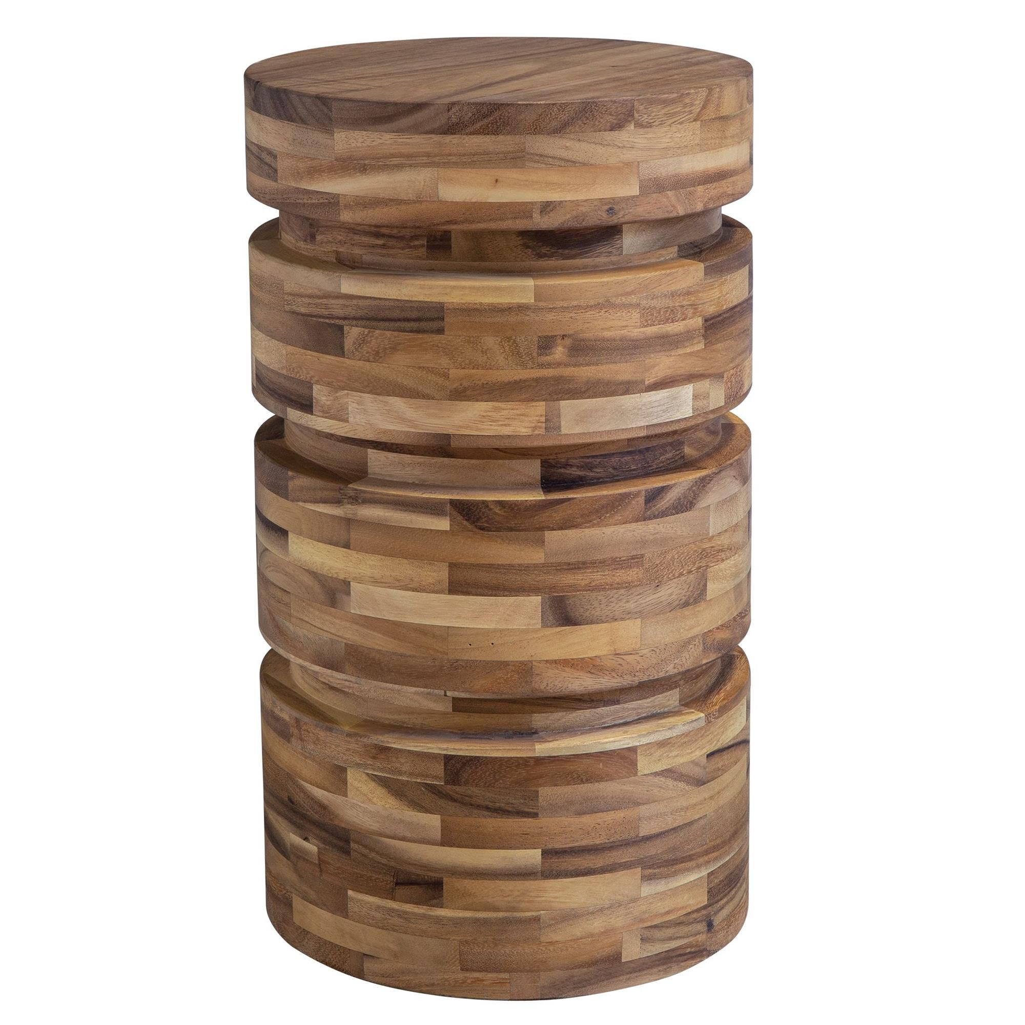Shown in Showcasing The Beauty Of Monochromatic Natural Tones, This Drink Table Features Solid Acacia Wood Pi finish