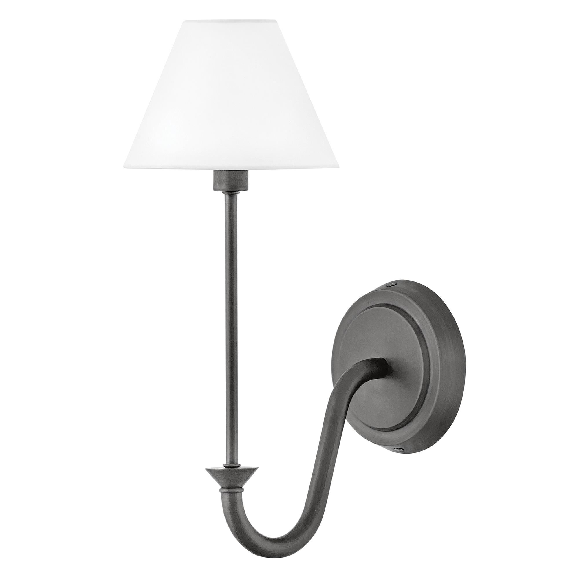 Shown in Blackened Brass finish and Off-White Linen shade