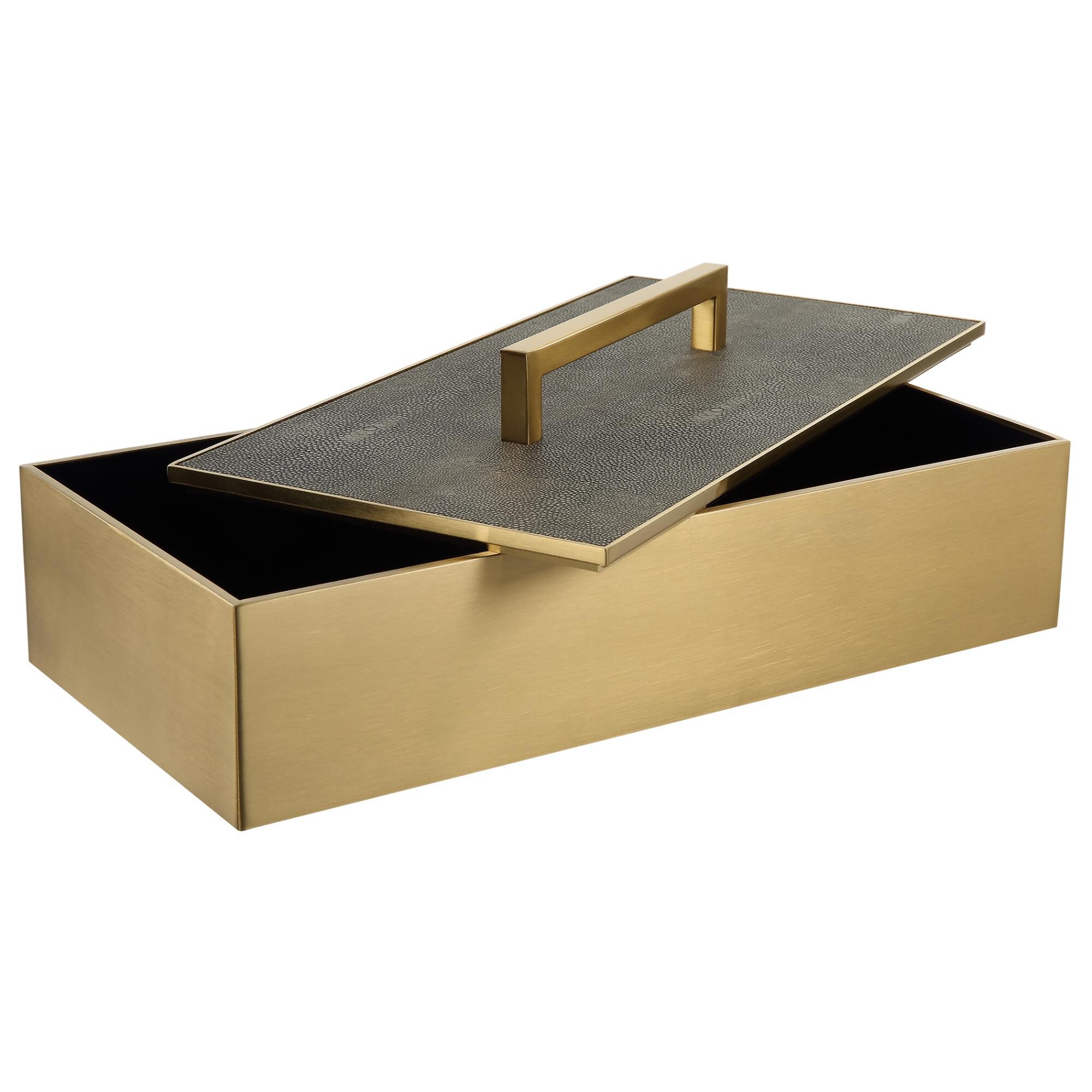 Shown in A Classic Silhouette With Modern Touches, This Metal Box Is Finished In A Classic Brass And Covered  finish