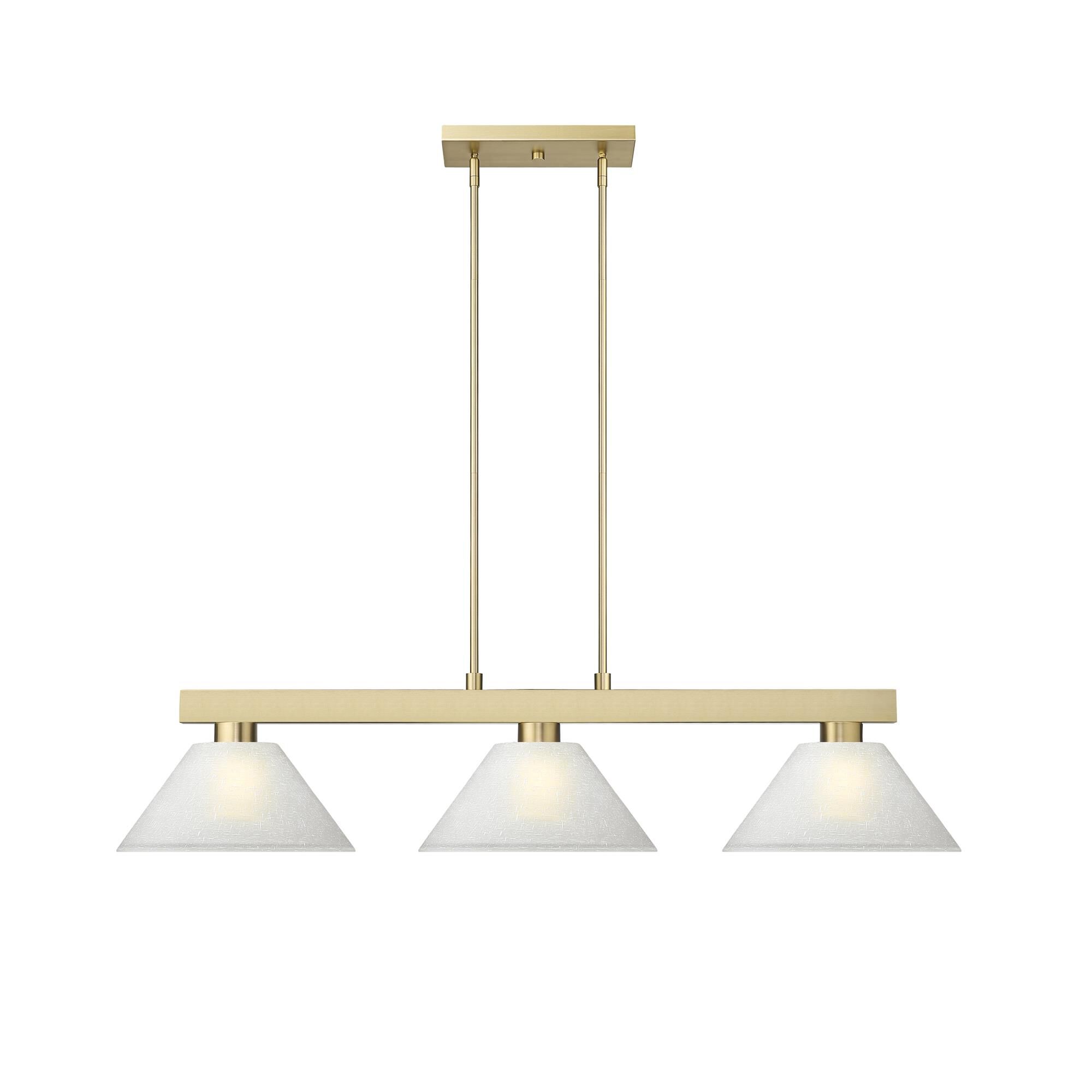 Shown in Modern Gold finish and White Linen glass and White Linen shade
