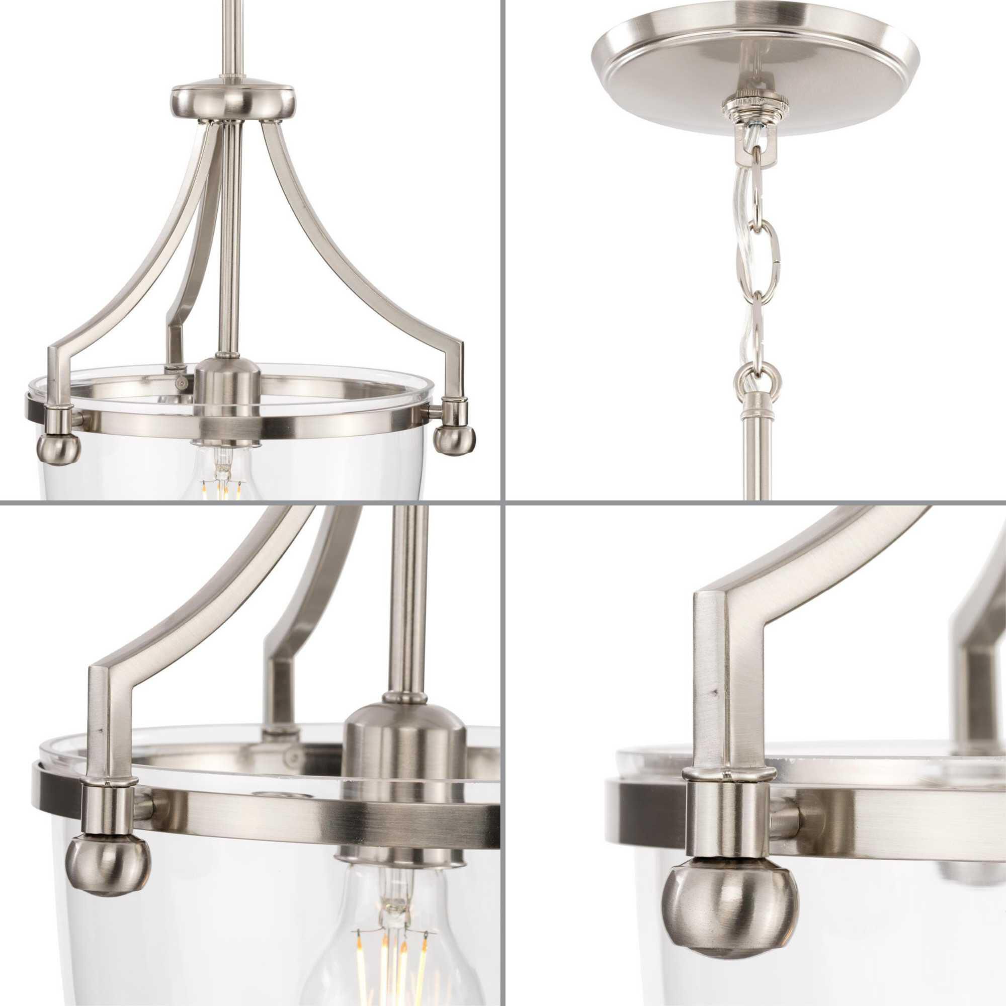 Shown in Brushed Nickel finish and Clear glass