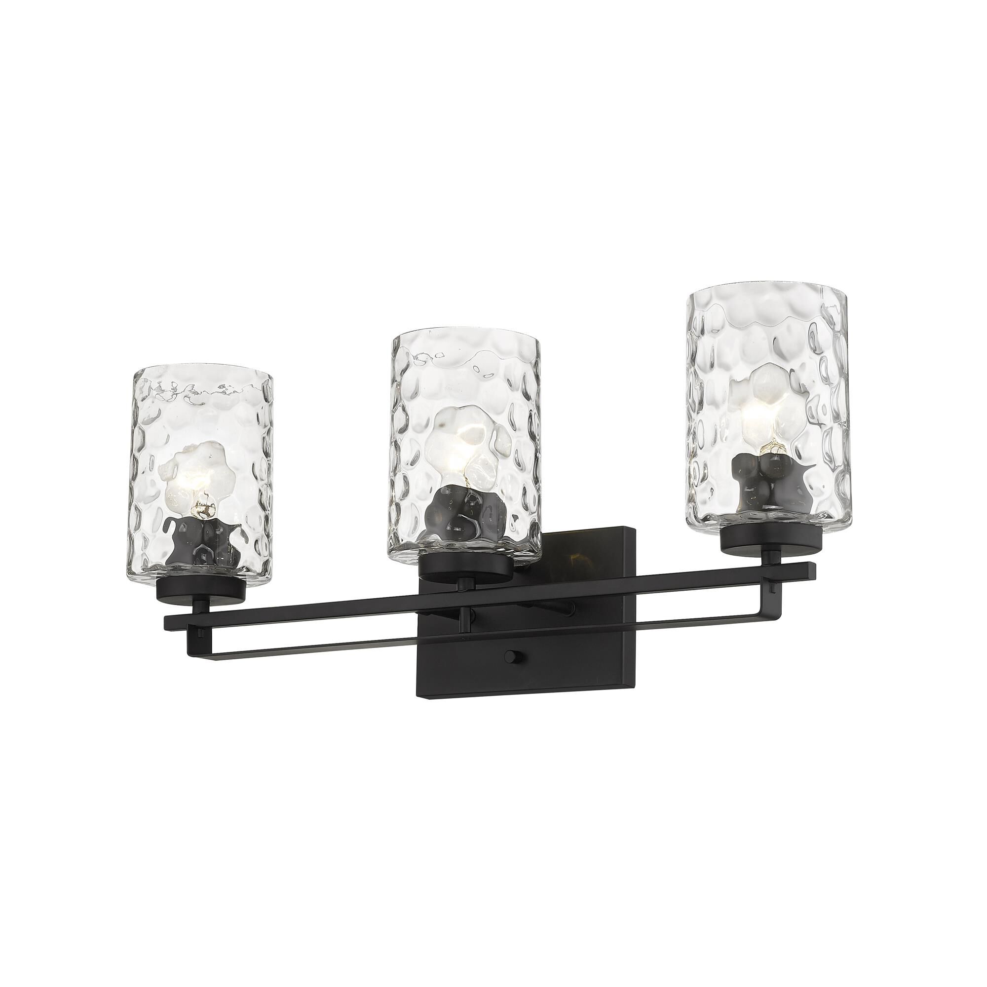 Shown in Matte Black finish and Clear glass and Clear, Optic Cylindrical Glass shade