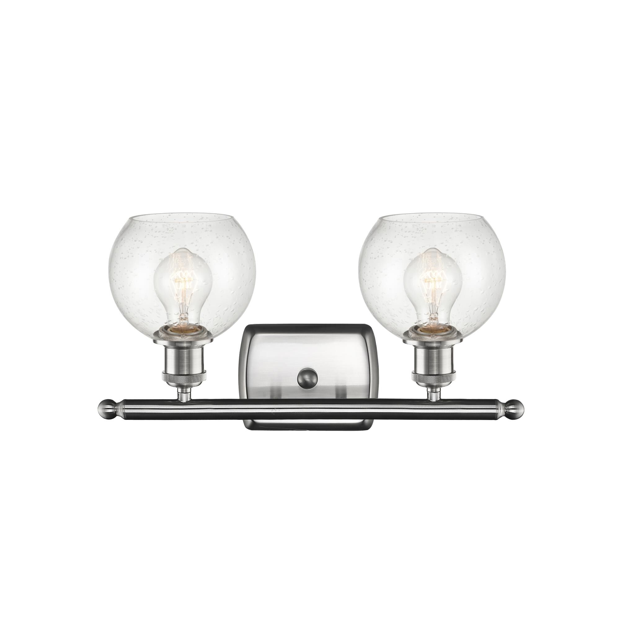 Shown in Brushed Satin Nickel finish and Seedy Athens glass and No Shade shade