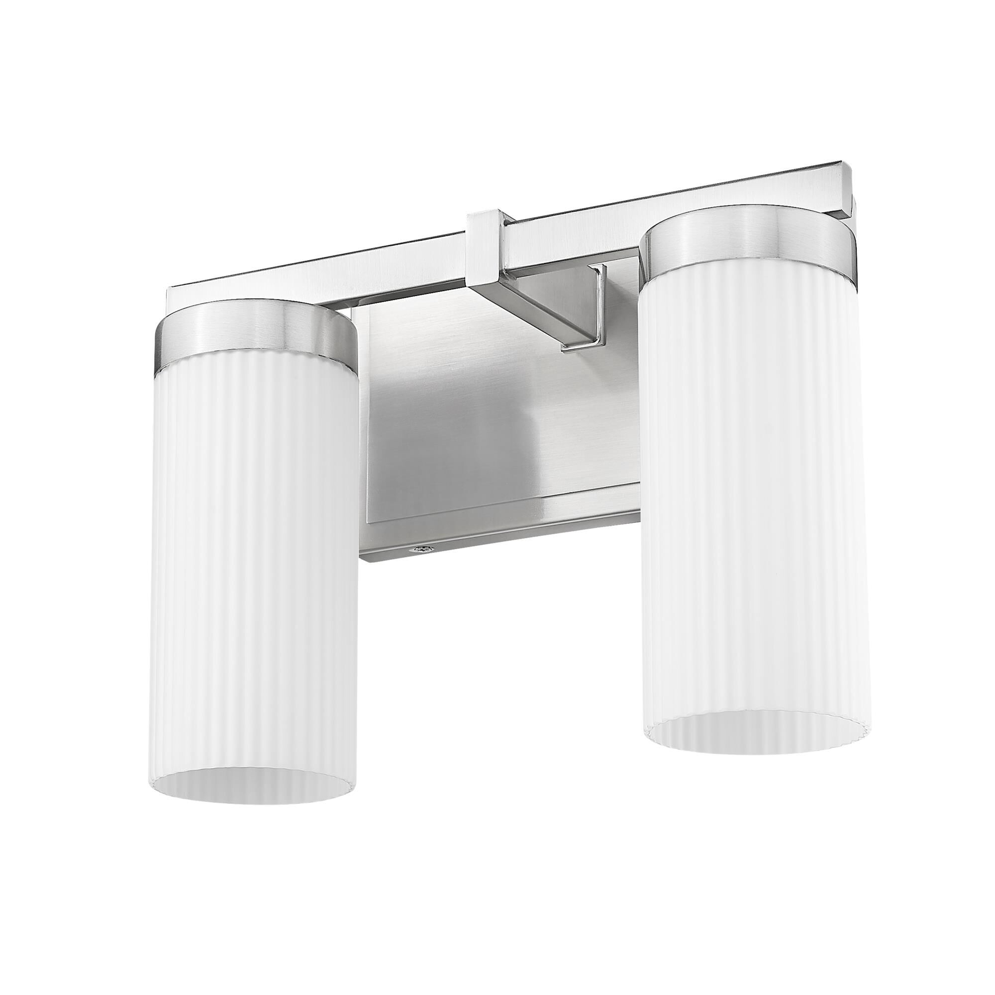 Shown in Brushed Nickel finish and White glass and White shade