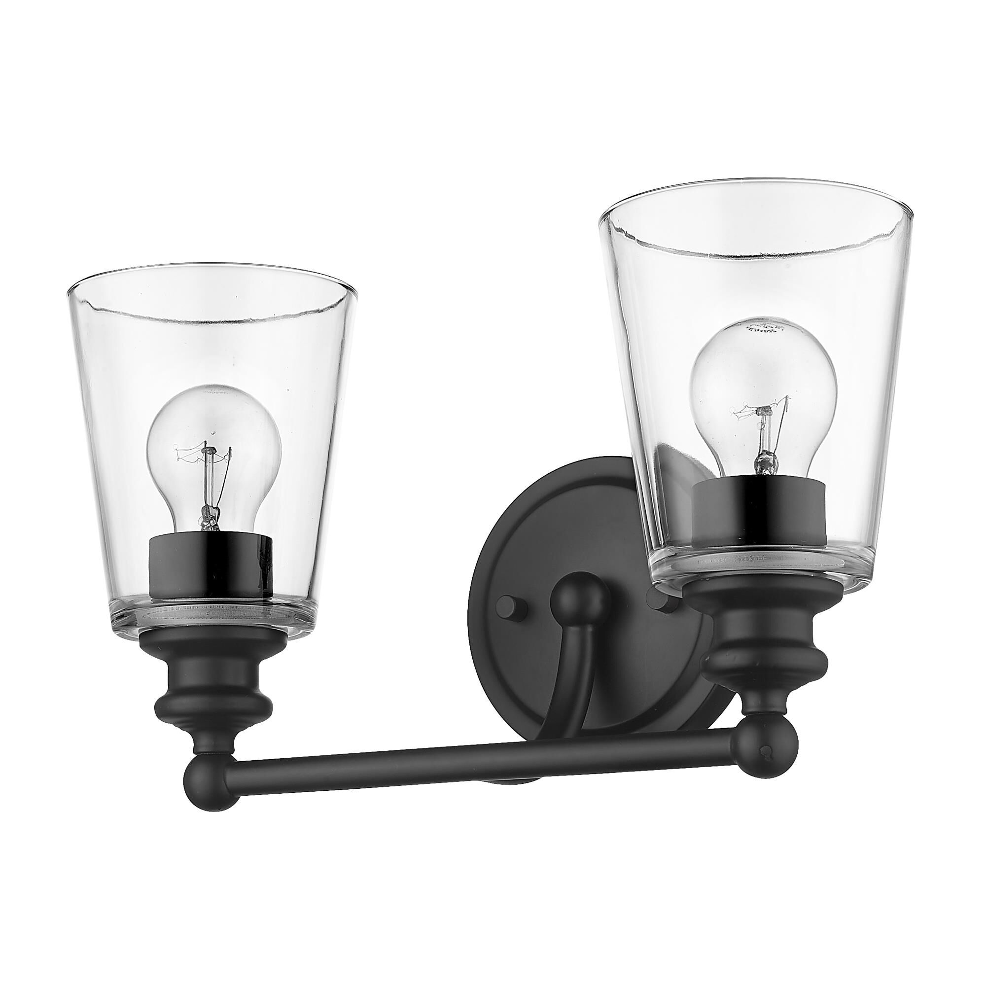 Shown in Matte Black finish and Clear glass and Clear, Cone Shaped Glass shade