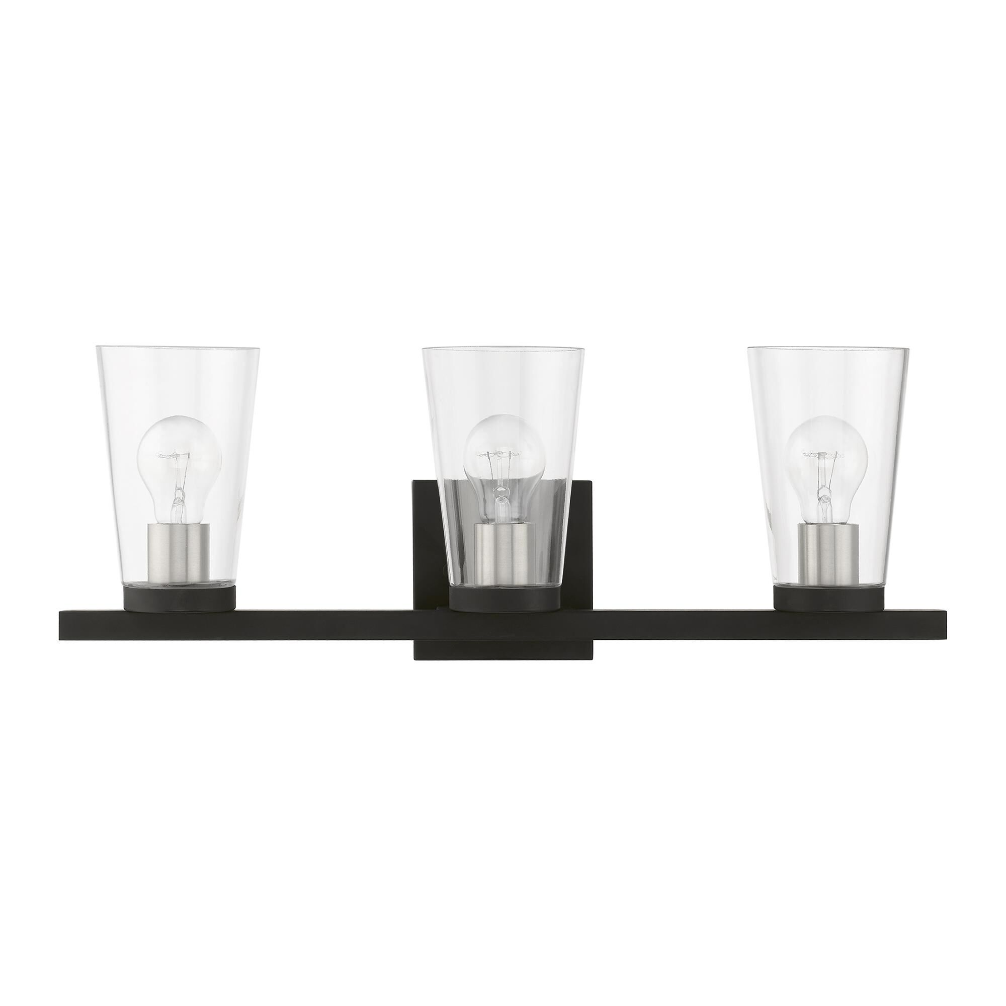 Shown in Black with Brushed Nickel Accents finish and Clear glass
