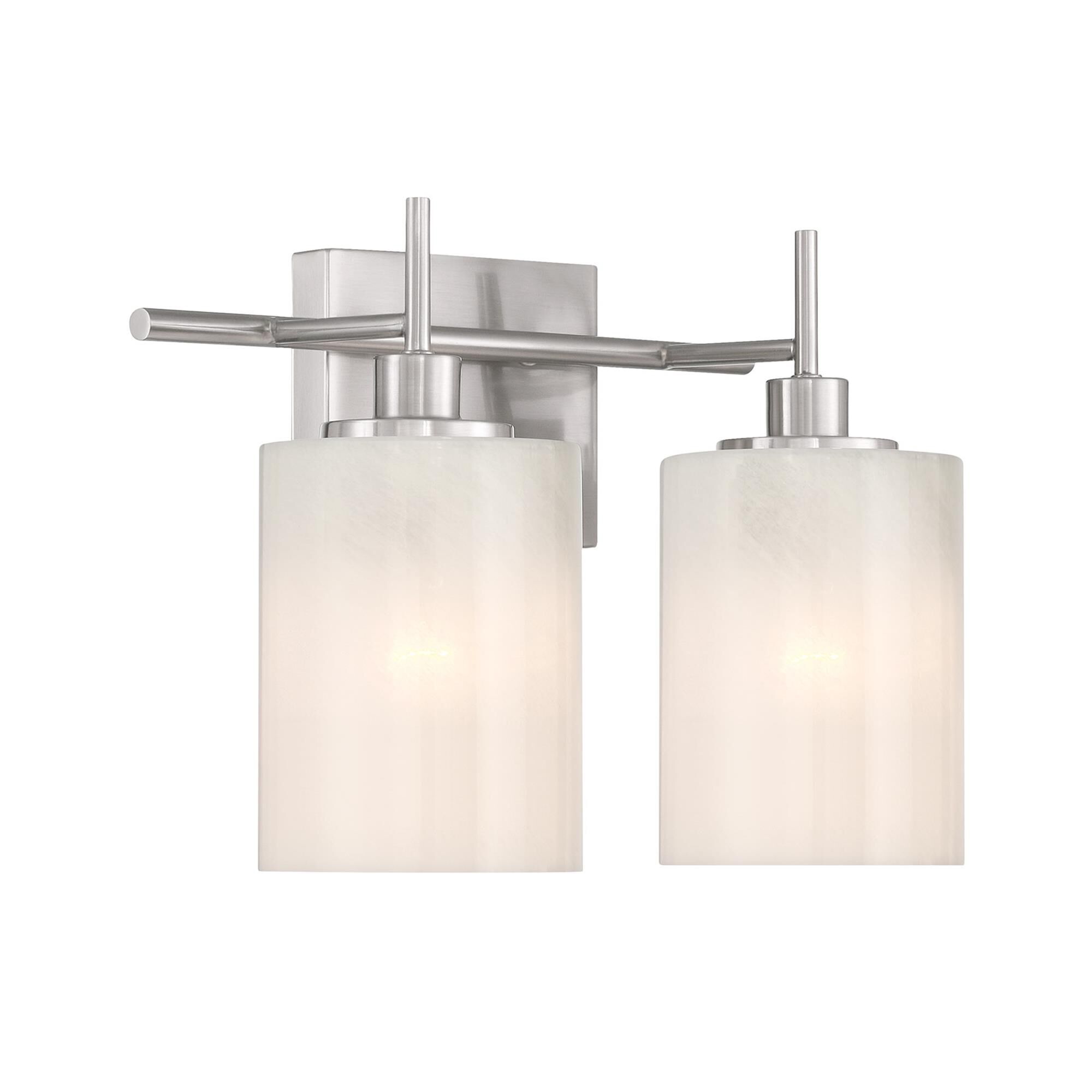 Shown in Brushed Nickel finish and White Strie glass