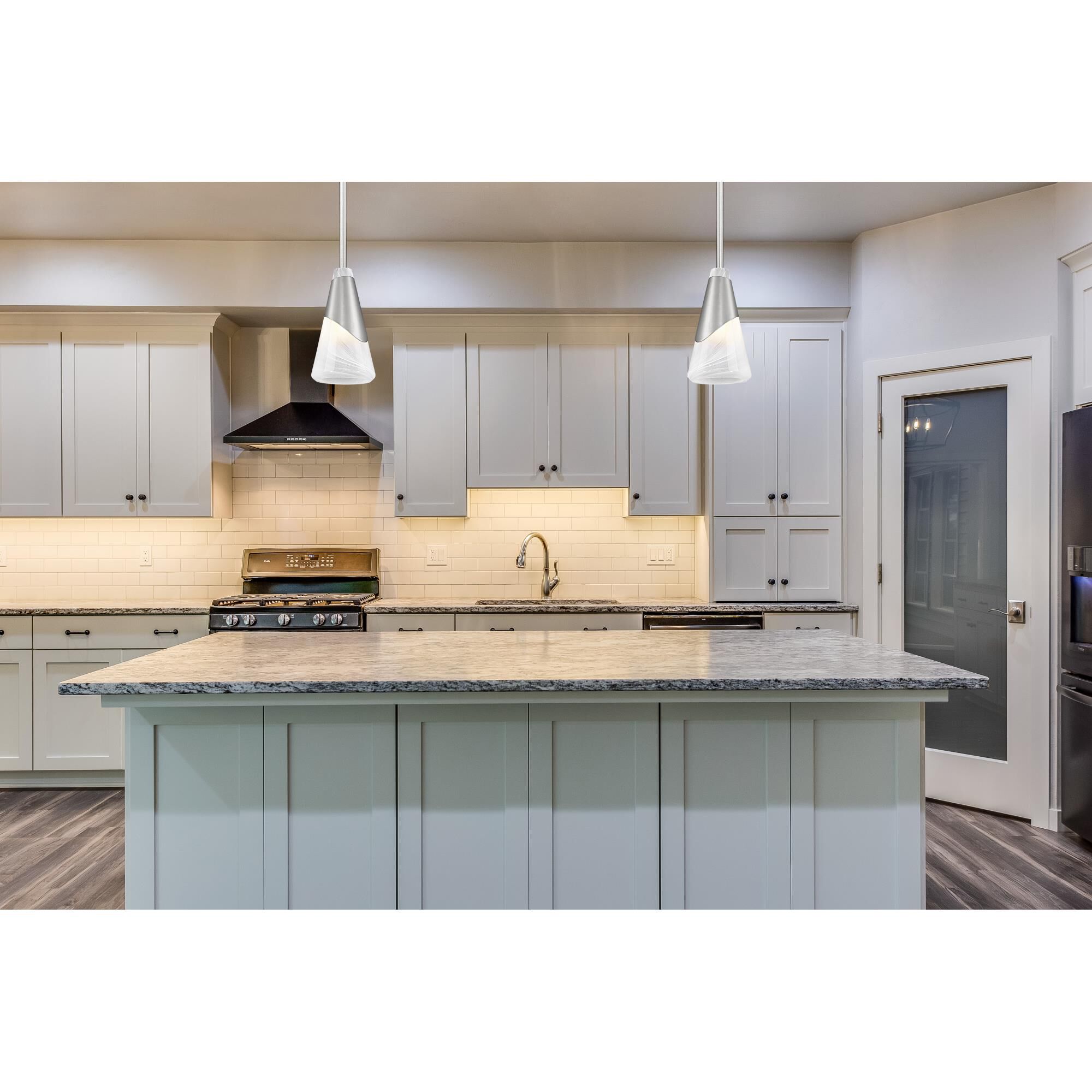 Shown in Brushed Nickel finish and White Swirl glass and White Swirl shade