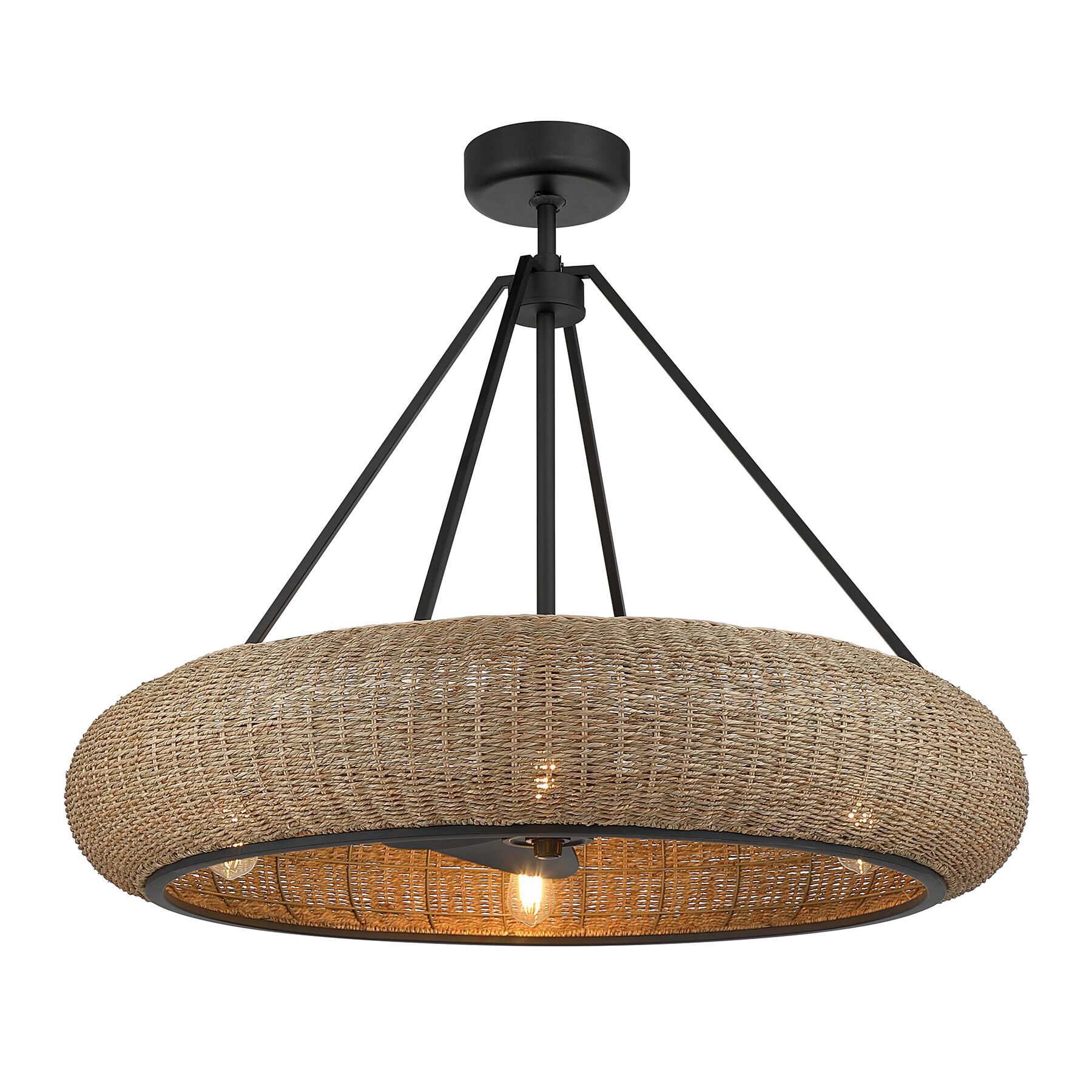 Shown in Matte Black finish and Woven Seagrass shade