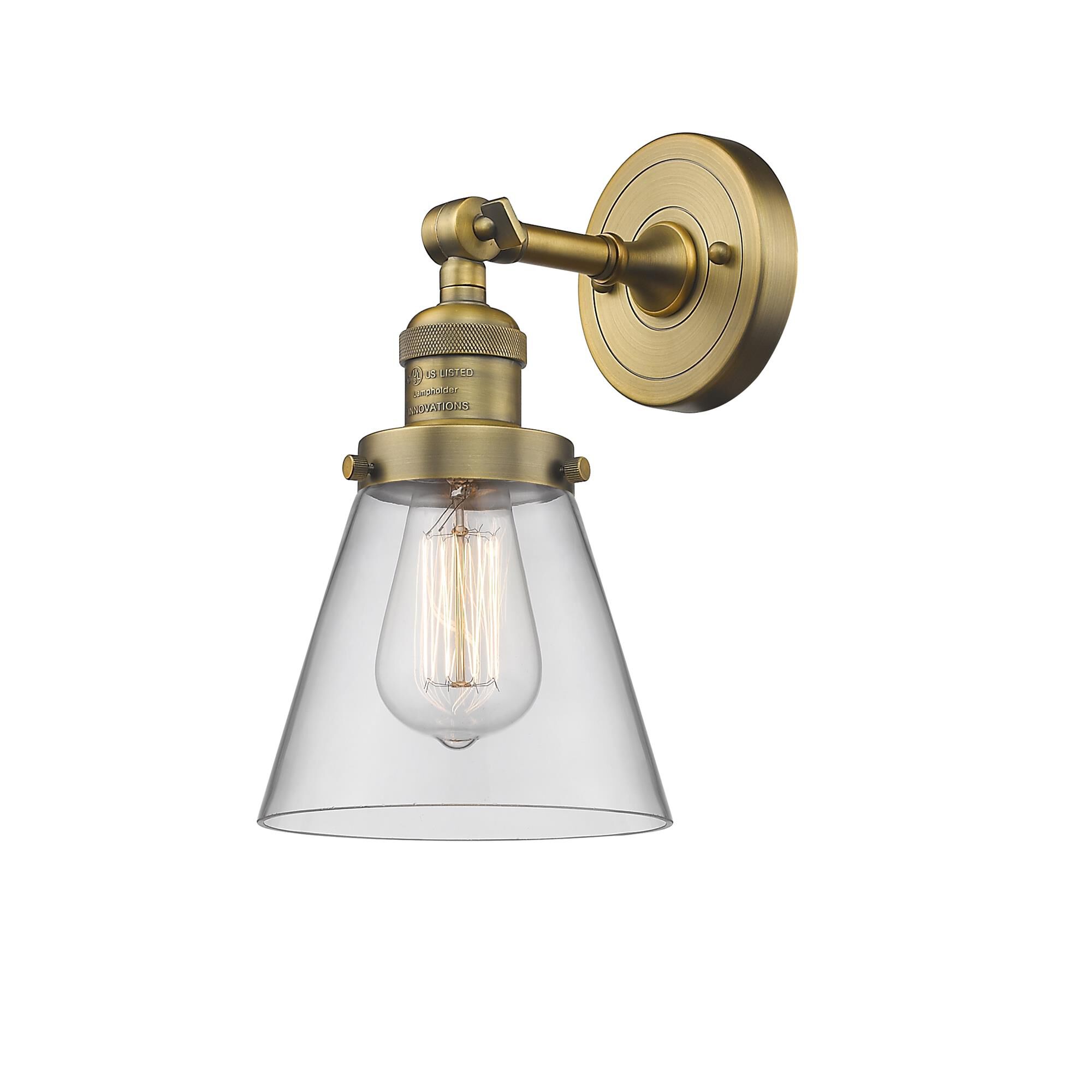 Shown in Brushed Brass finish and Clear glass