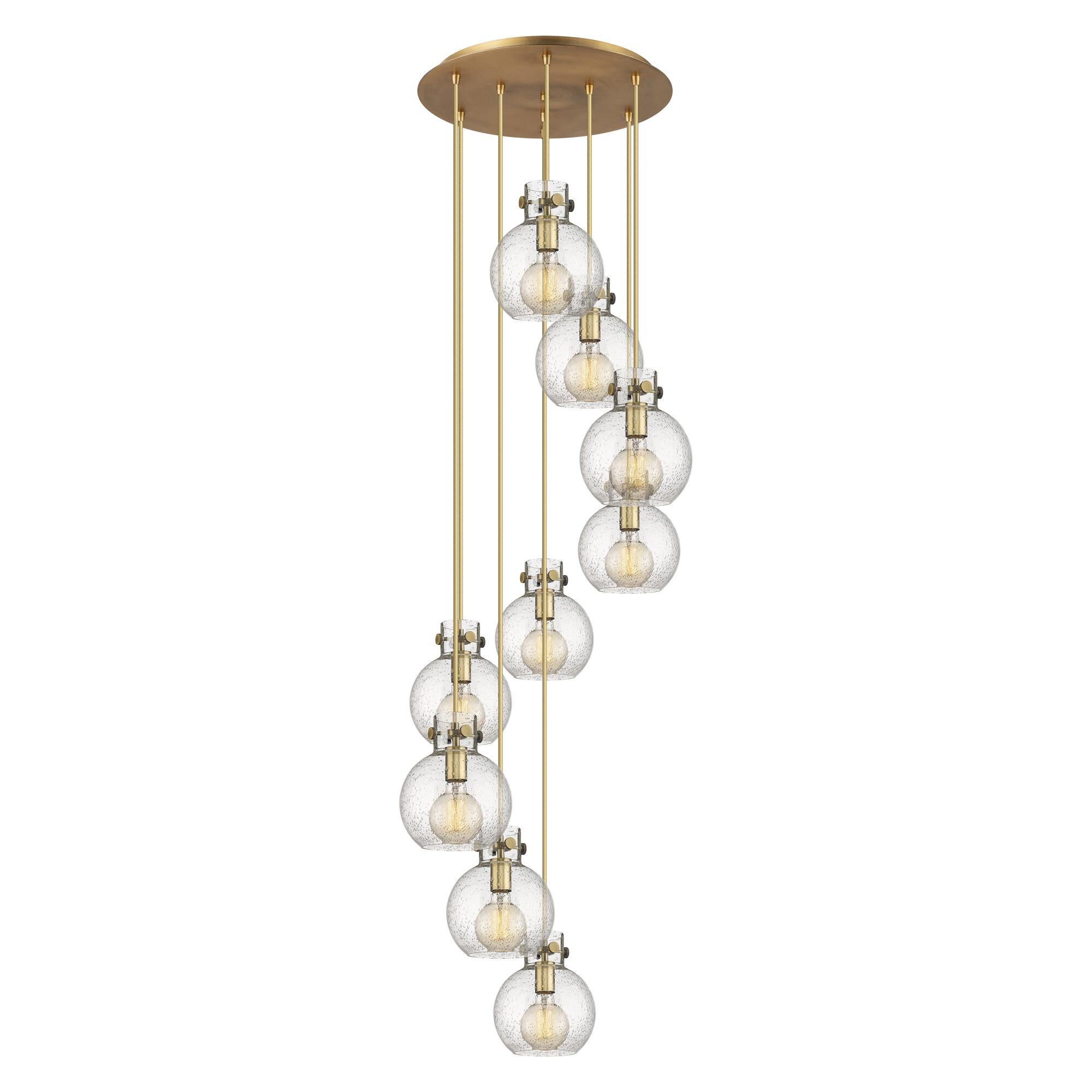 Shown in Brushed Brass finish and Seedy glass and Seedy Glass shade