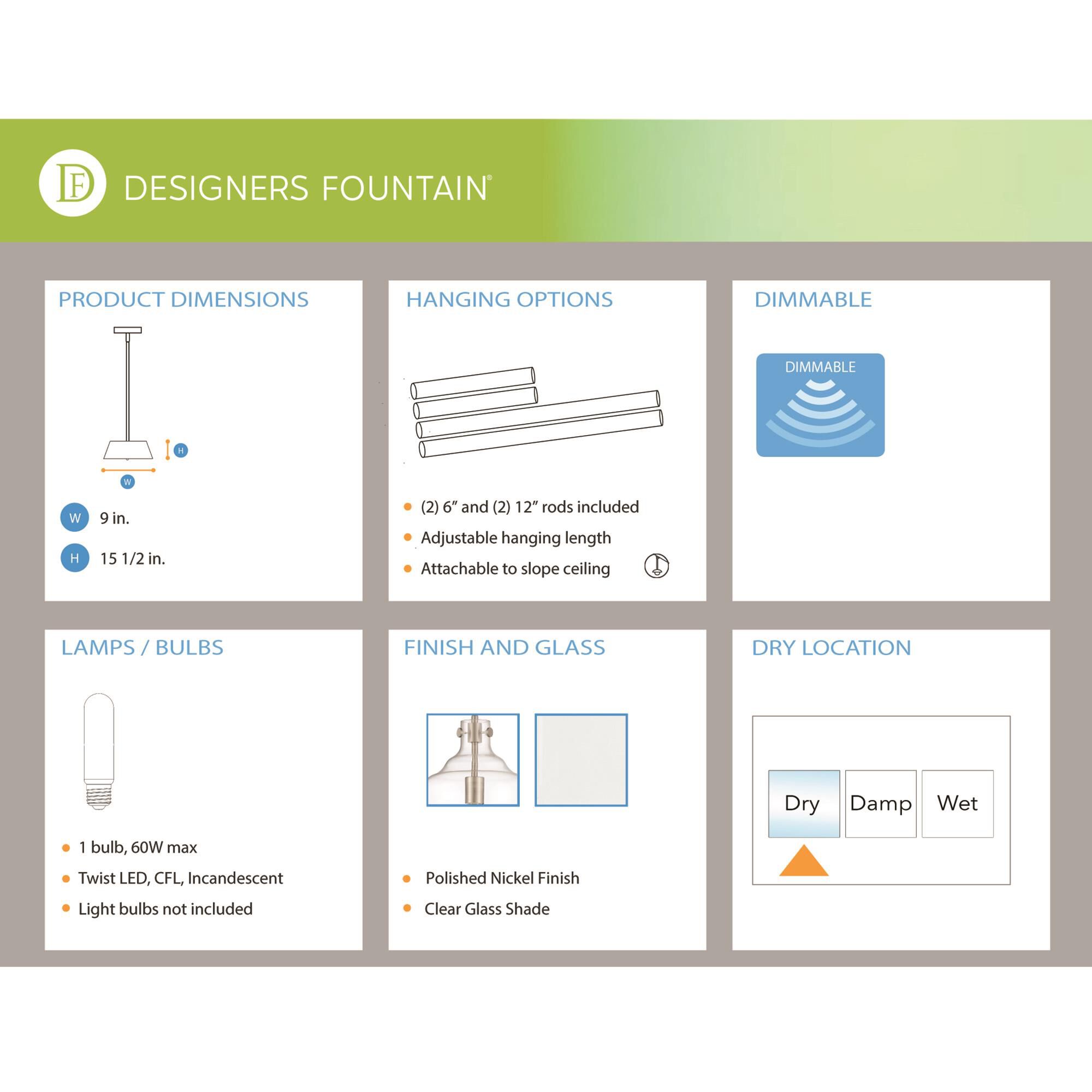 Designers Fountain Moonlight 9 Inch Mini Pendant