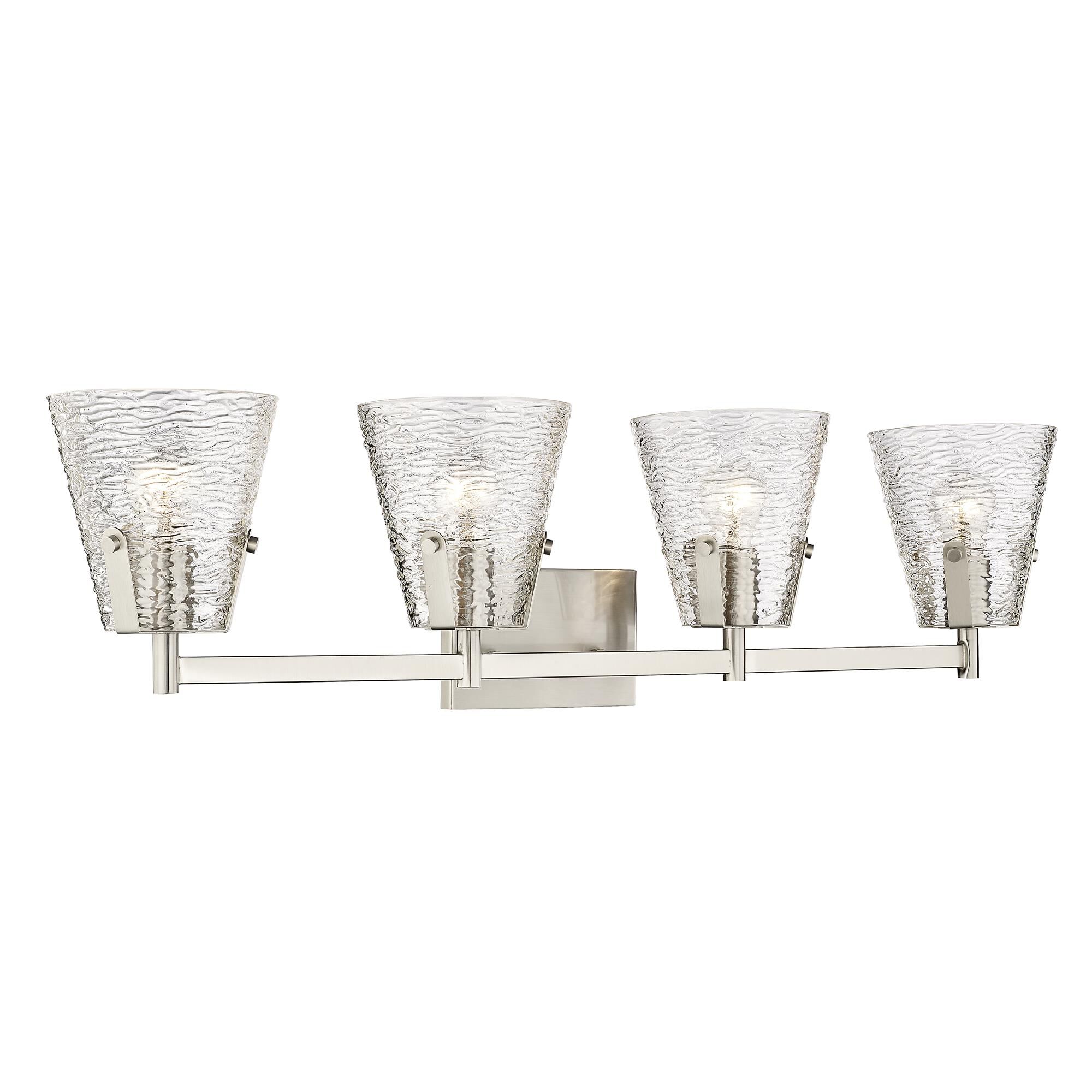 Shown in Brushed Nickel finish and Clear Ribbed glass