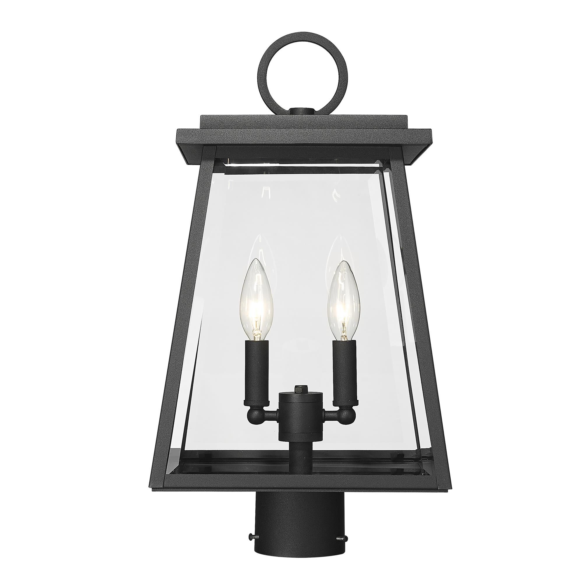 Shown in Black finish and Clear Beveled glass